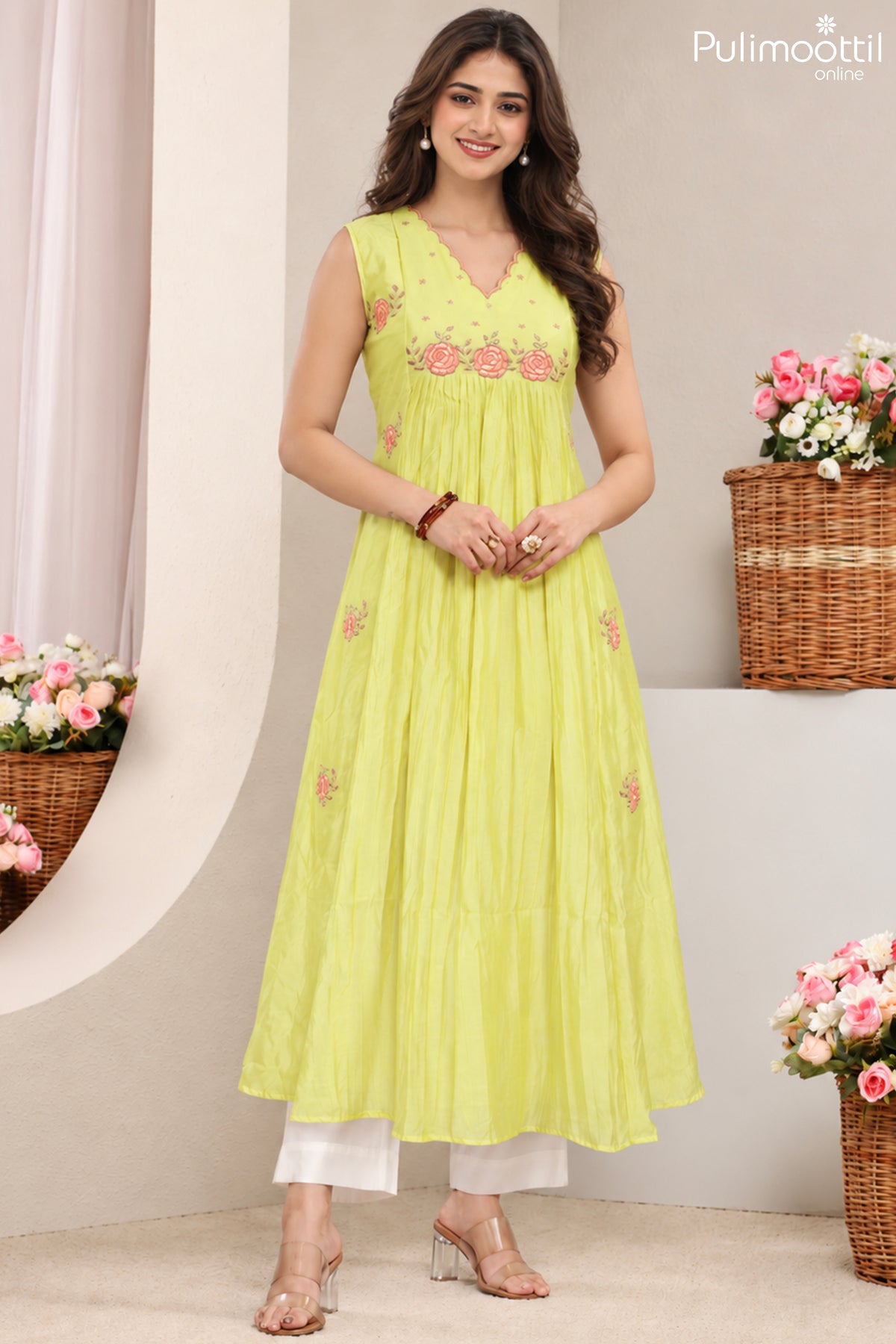Pistachio Green Chanderi A-Line Kurta