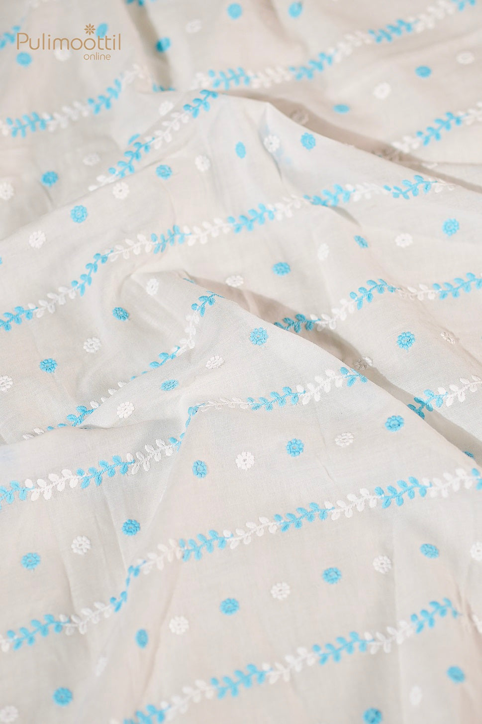 White and Sky Blue Embroidery Work