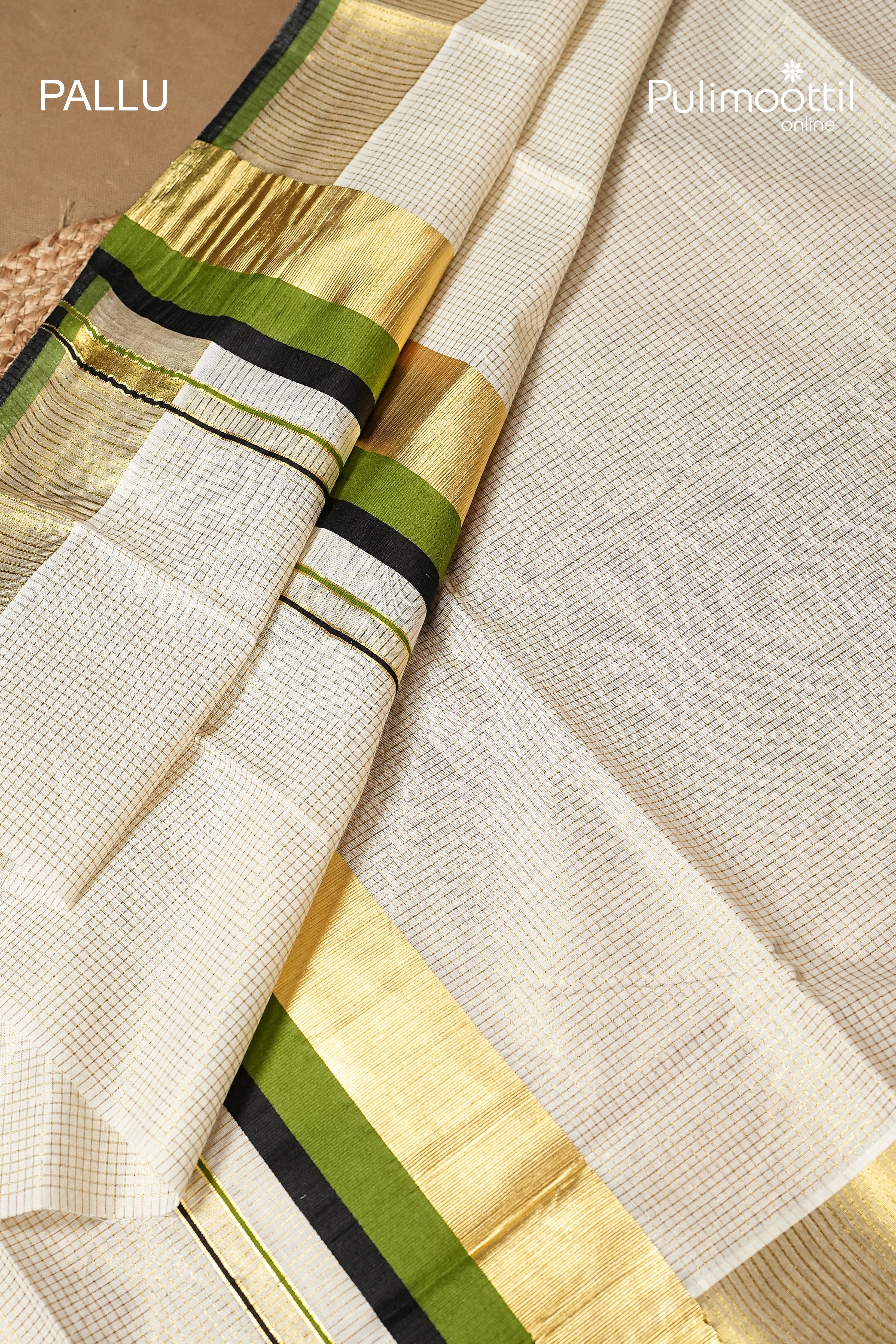 OffWhite Colour Kerala Traditional Golden Tissue Set Saree