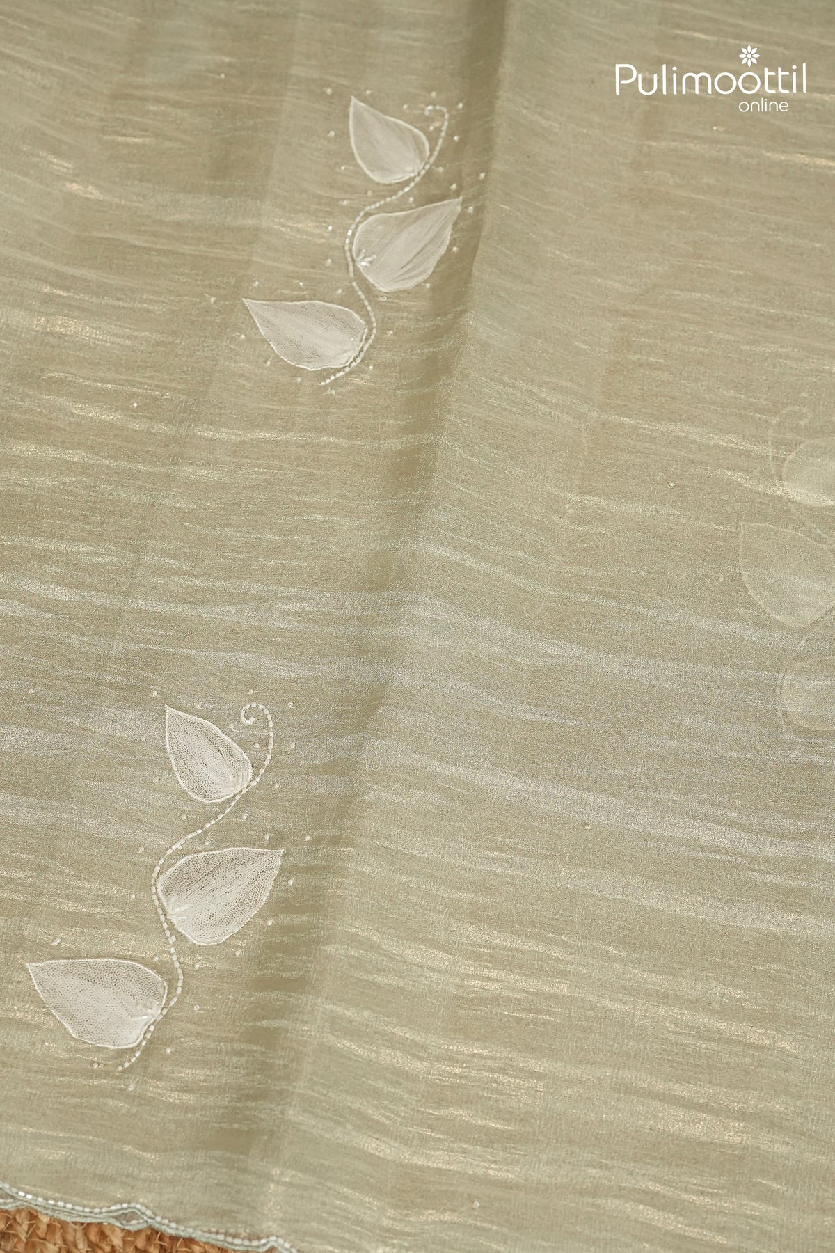 Light Sage Green Colour Shimmer Crushed Organza Fancy Saree