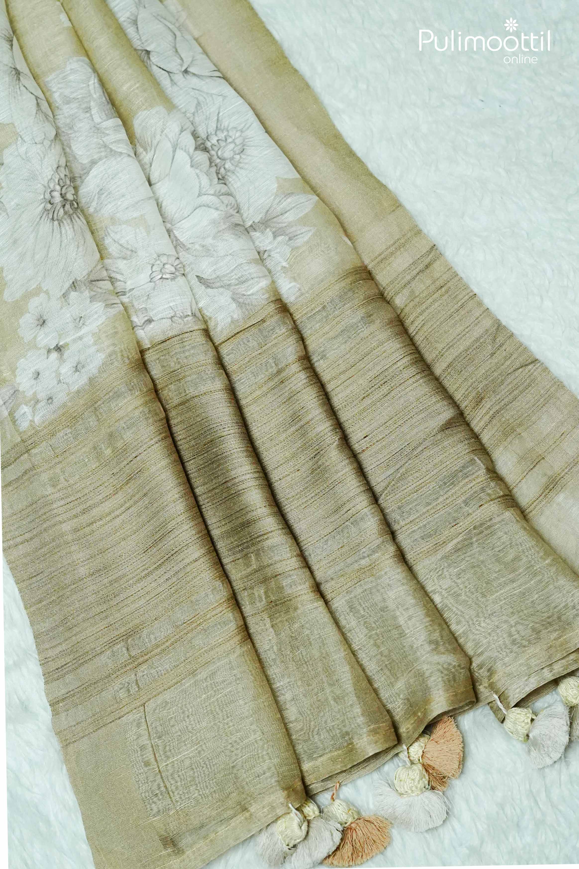 Classic Taupe Colour Linen Silk Saree.