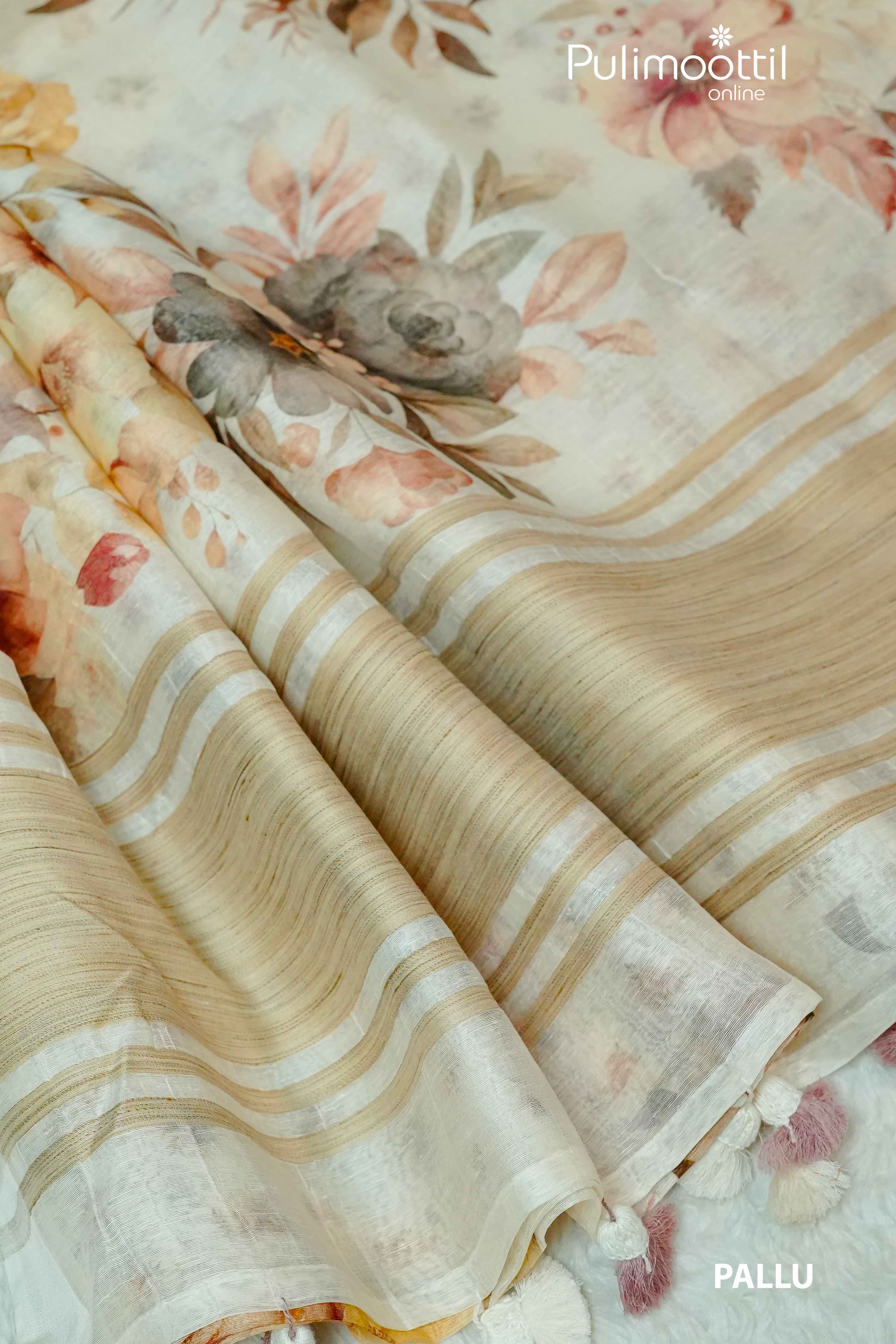 Off White Colour Linen Silk Saree.