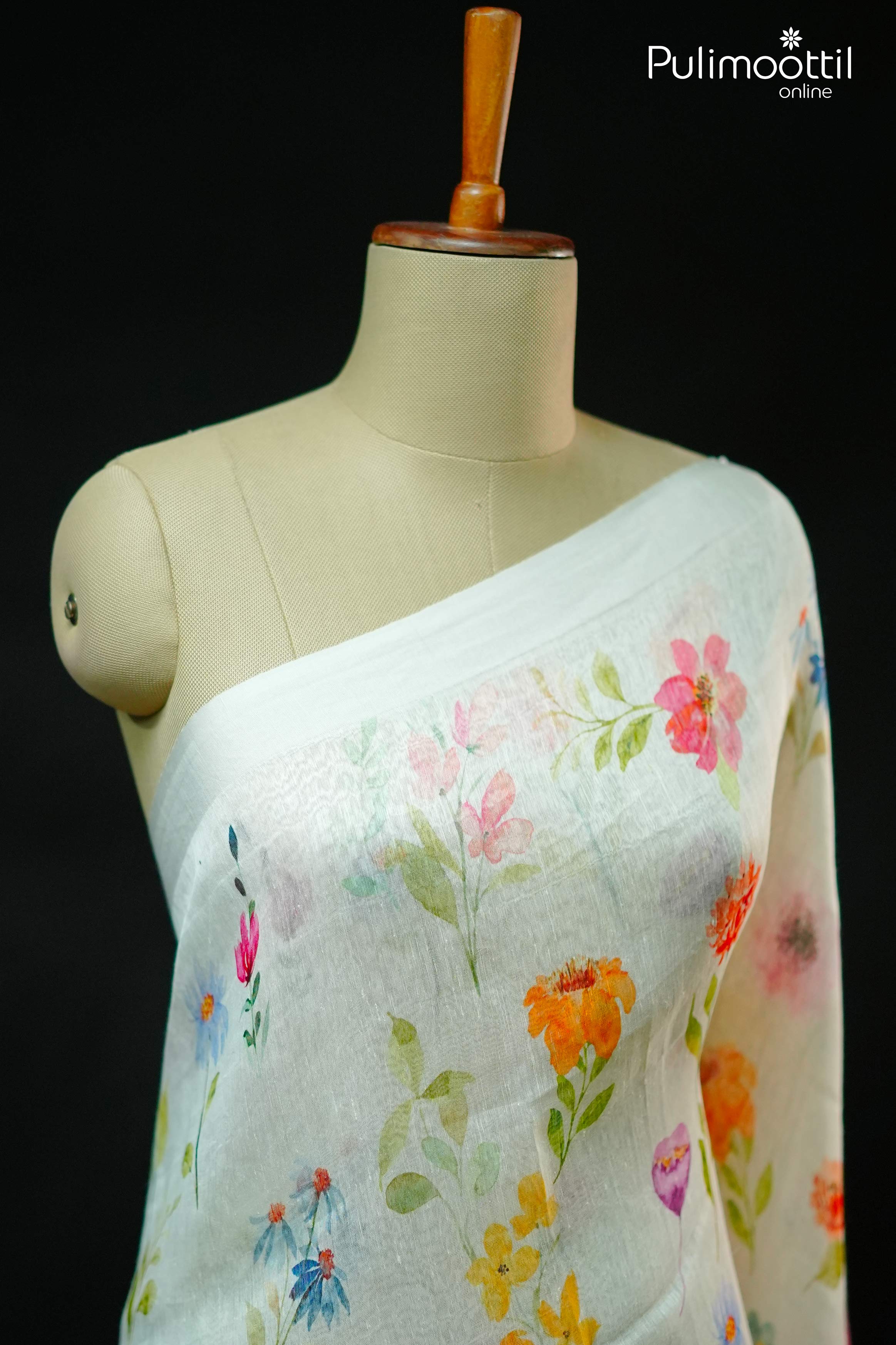 Off White Colour Linen Silk Saree.