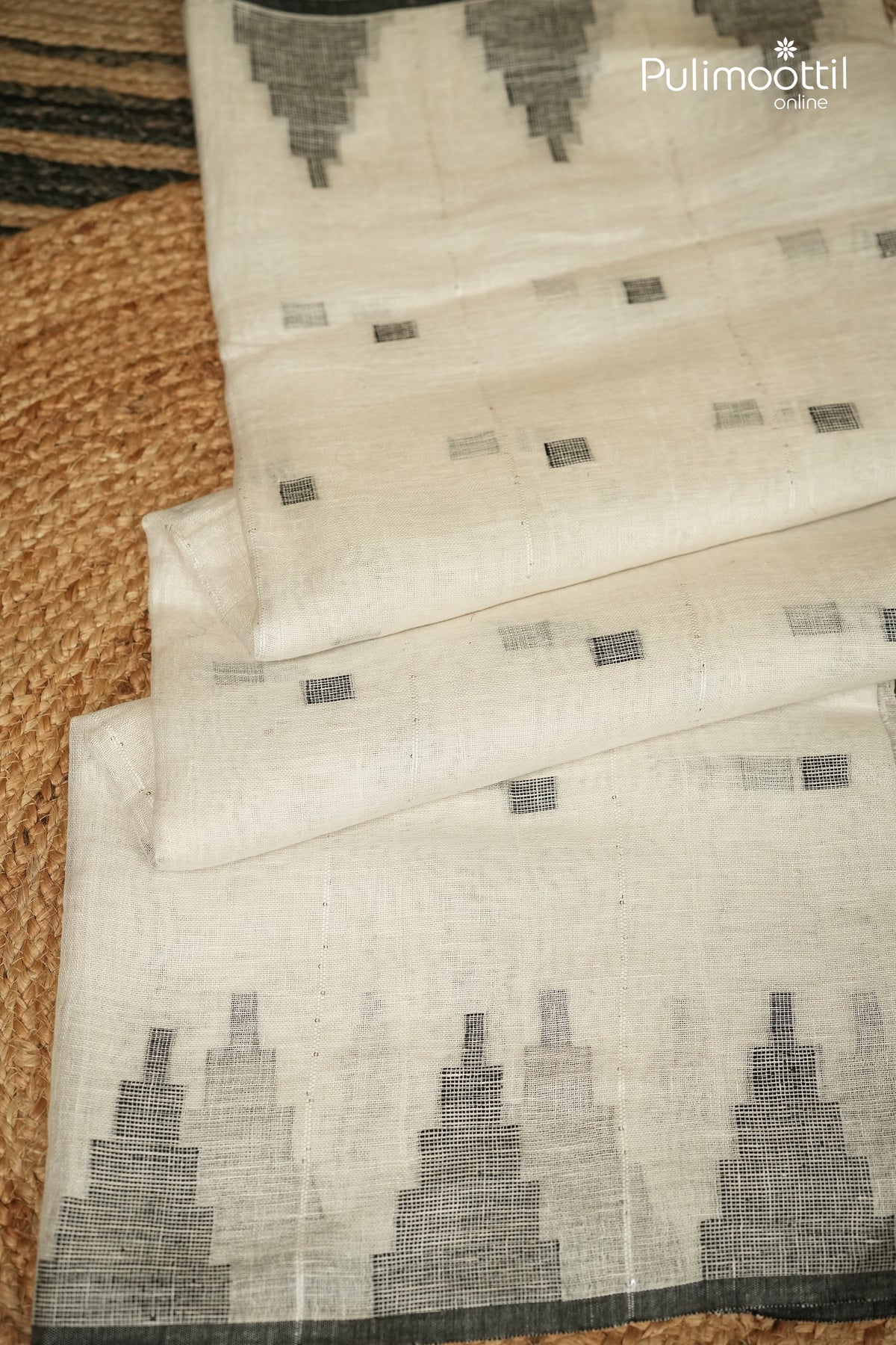 White Colour Linen Saree