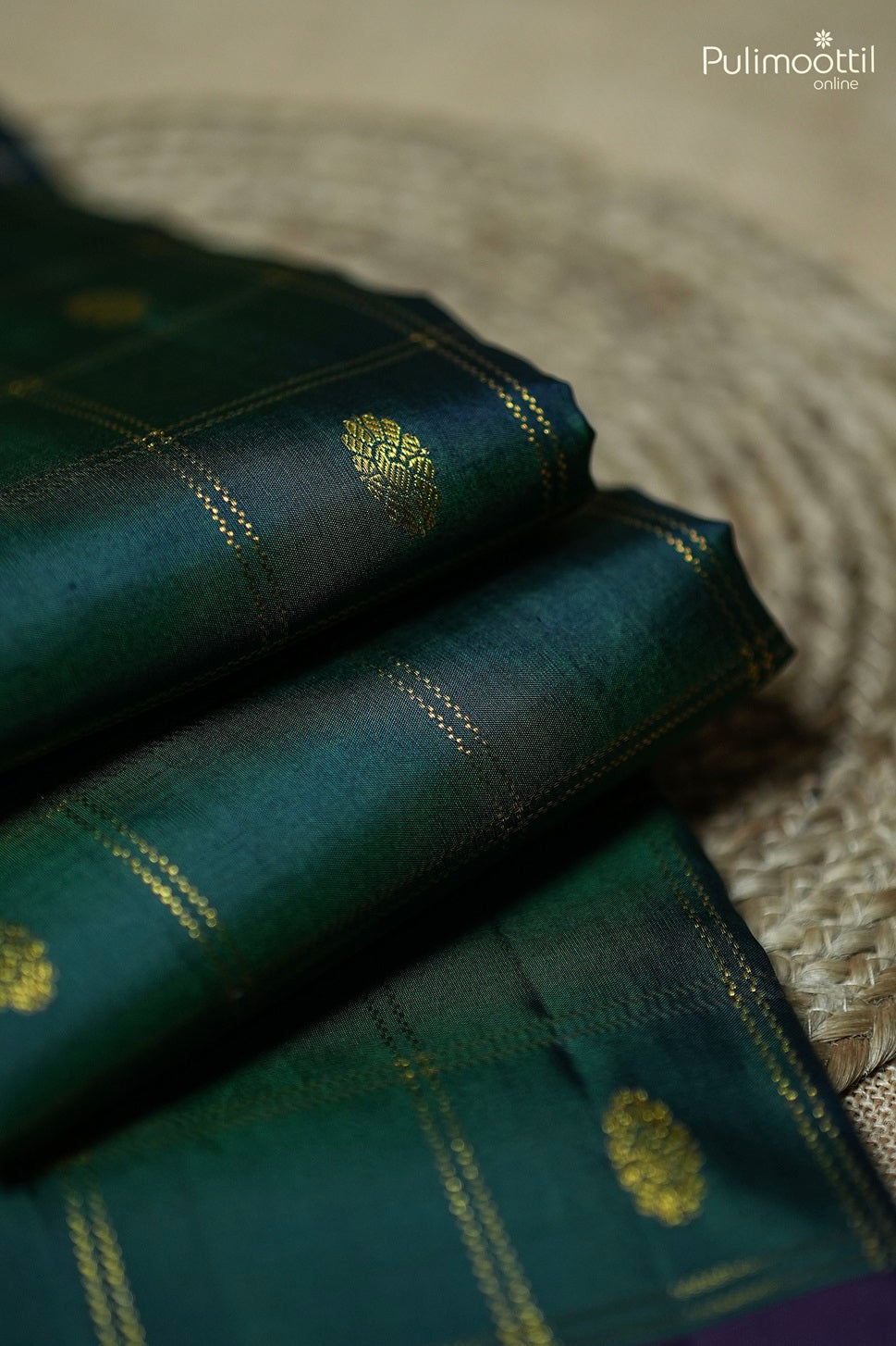 Bluish Green Kanchipuram Designer Saree