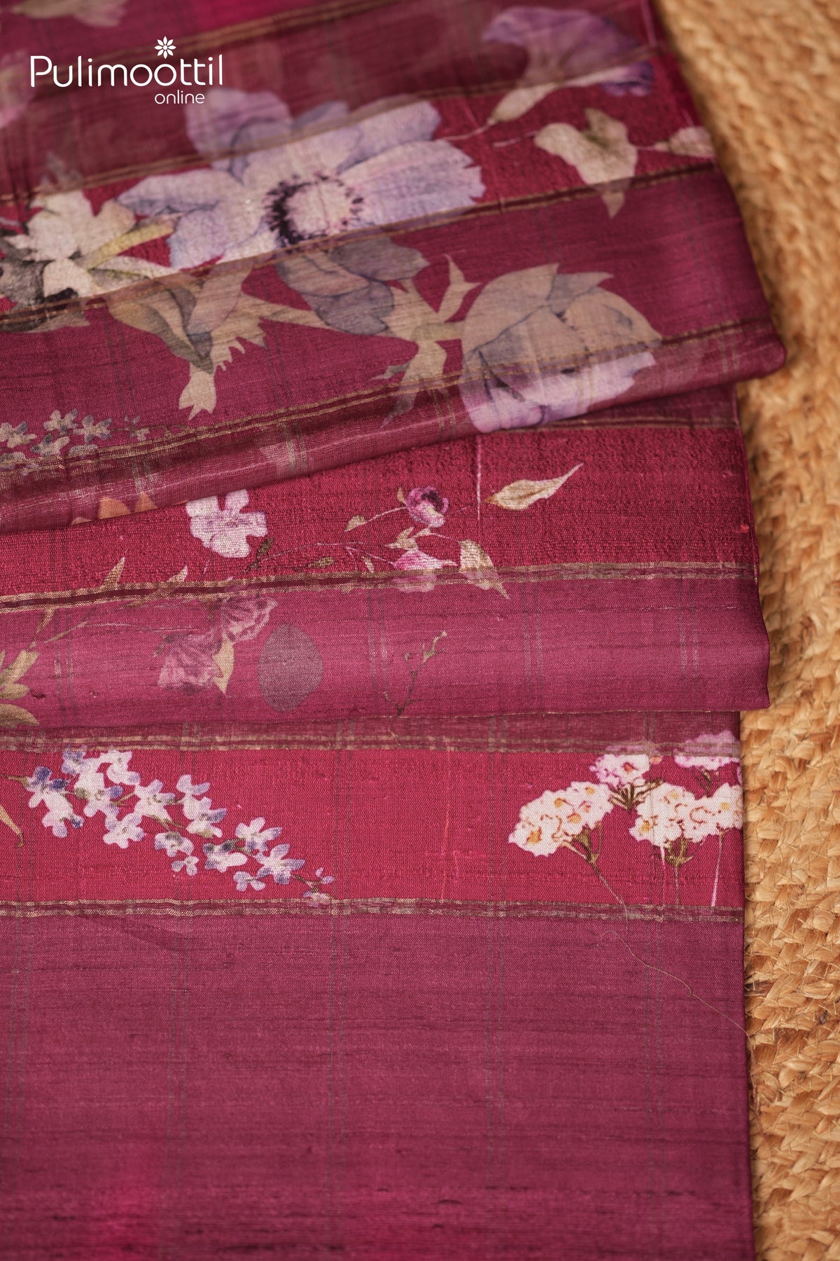 Dark Pink Colour Jute Silk Saree