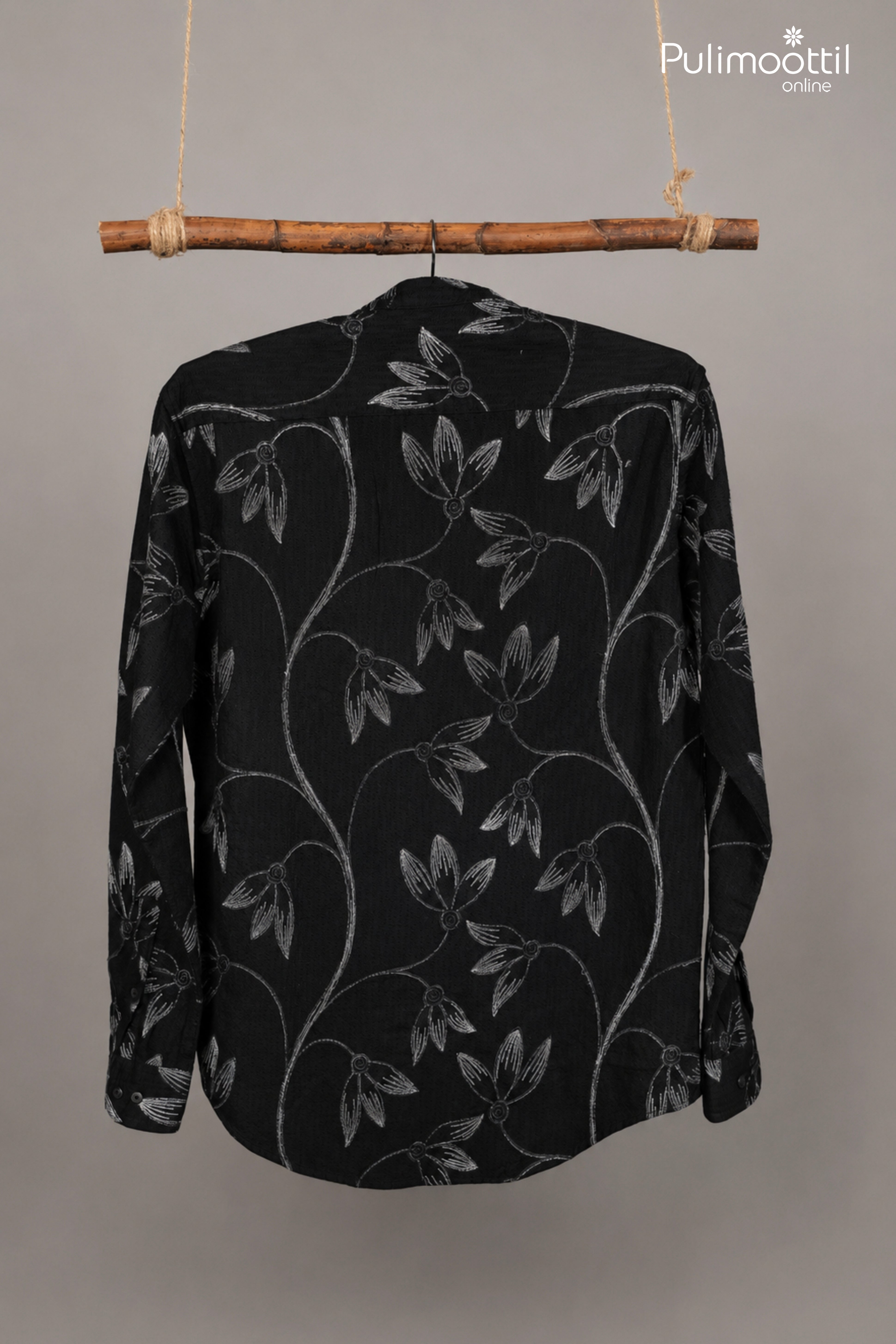 Black Color Full Sleeve Mens Shirt With Floral Print