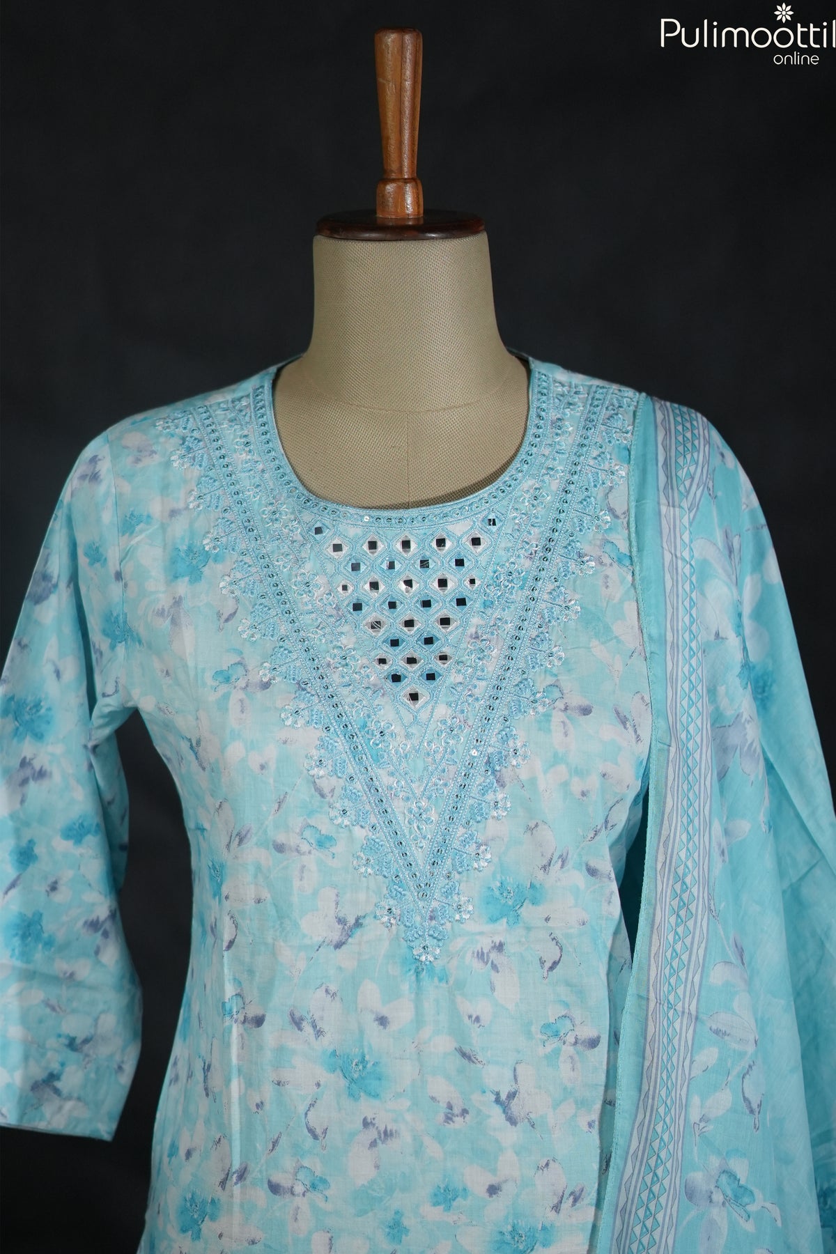 Sky blue cotton kurti set3
