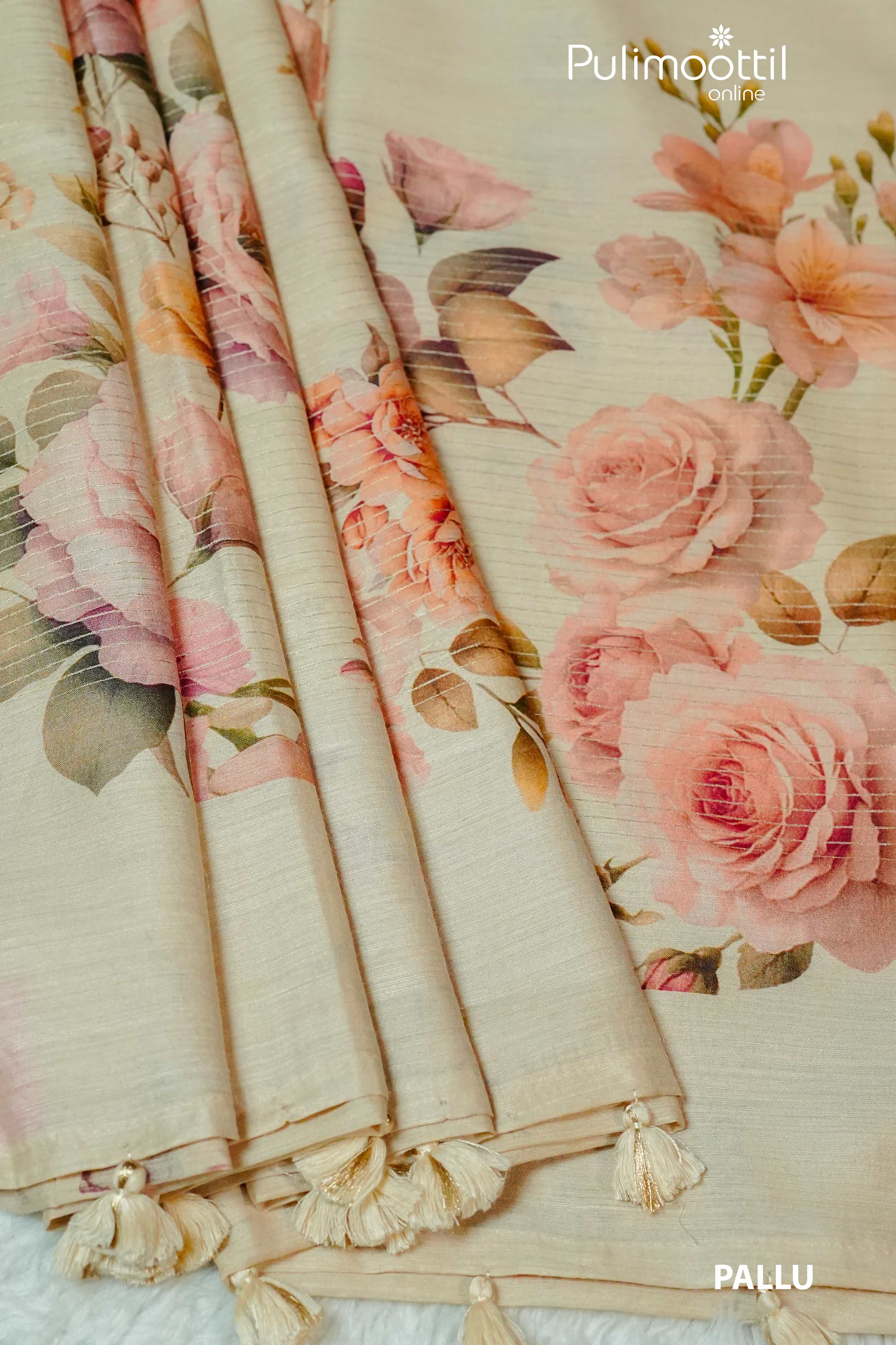 Cream Colour Pure Tussar Silks Saree.