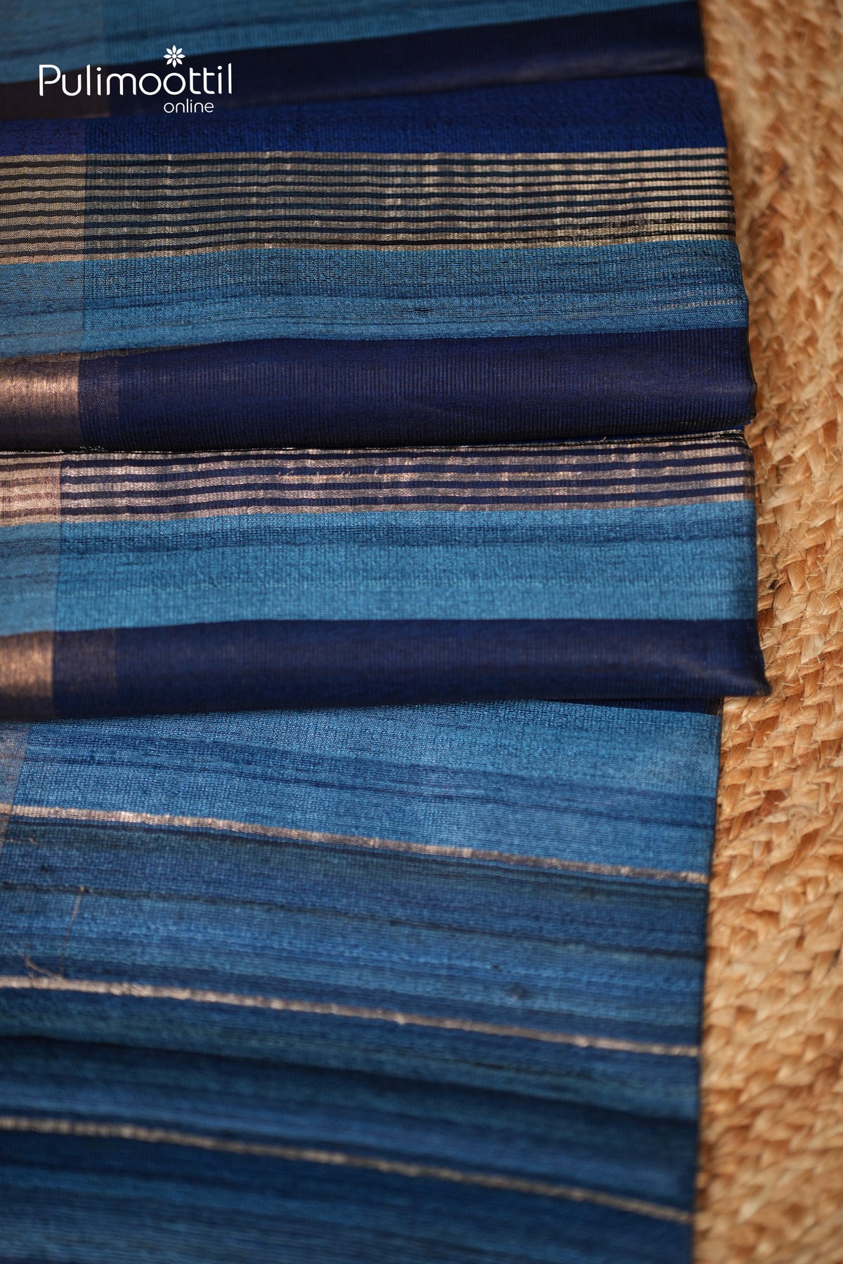 German Blue Colour Jute Silk Saree