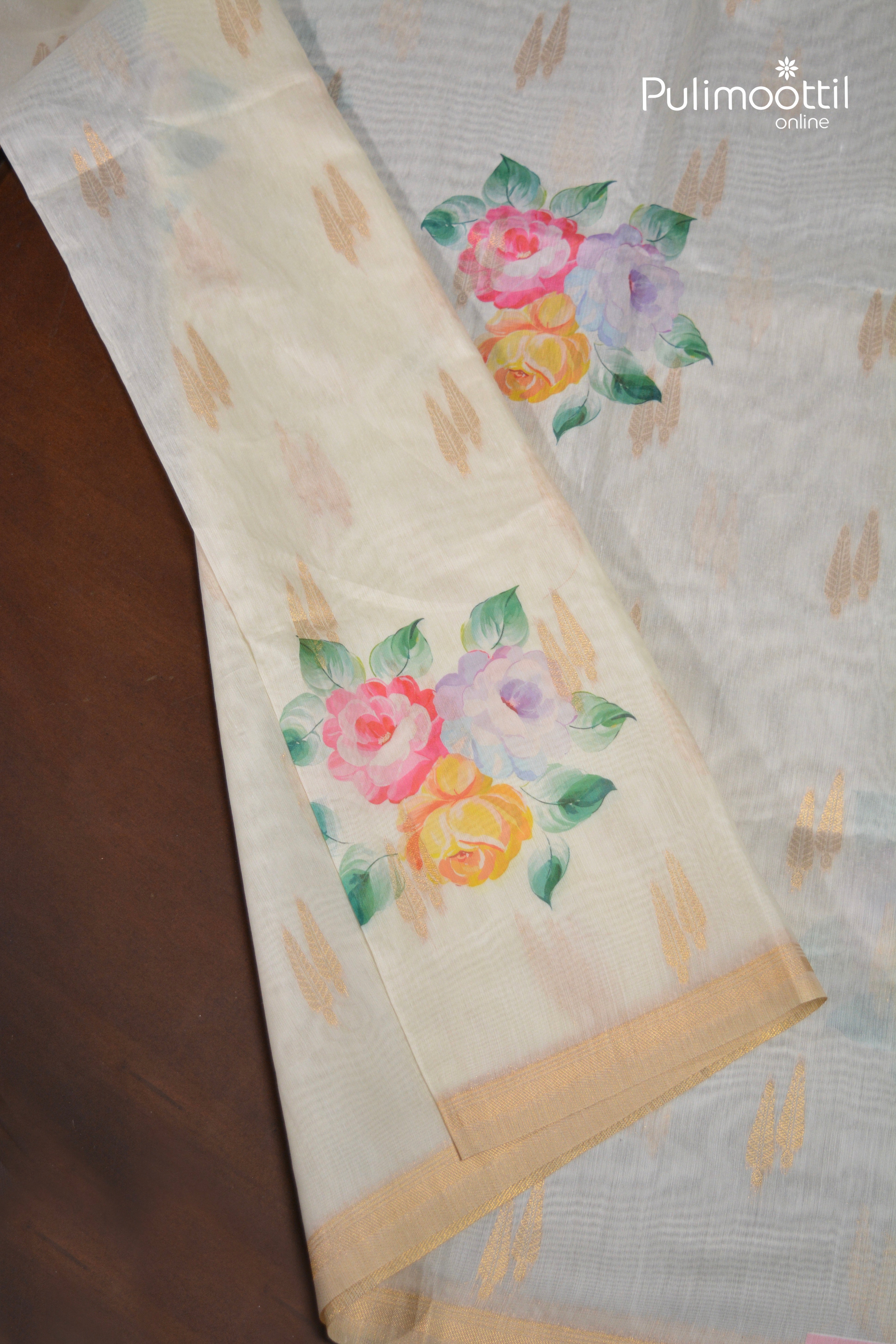 Off White Colour Semi Chanderi Traditional Saree