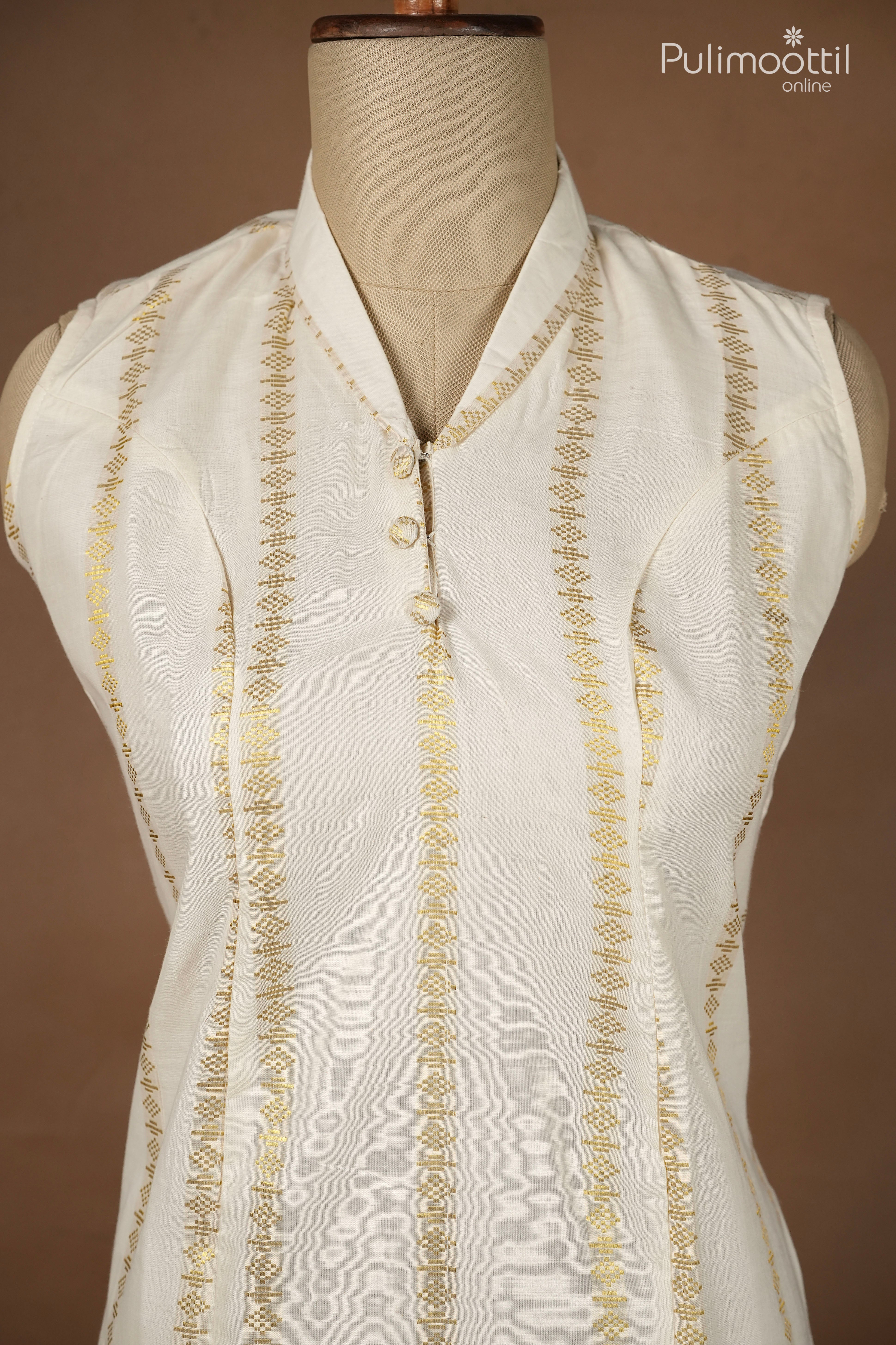Onam Special Traditional Off-White Kurti
