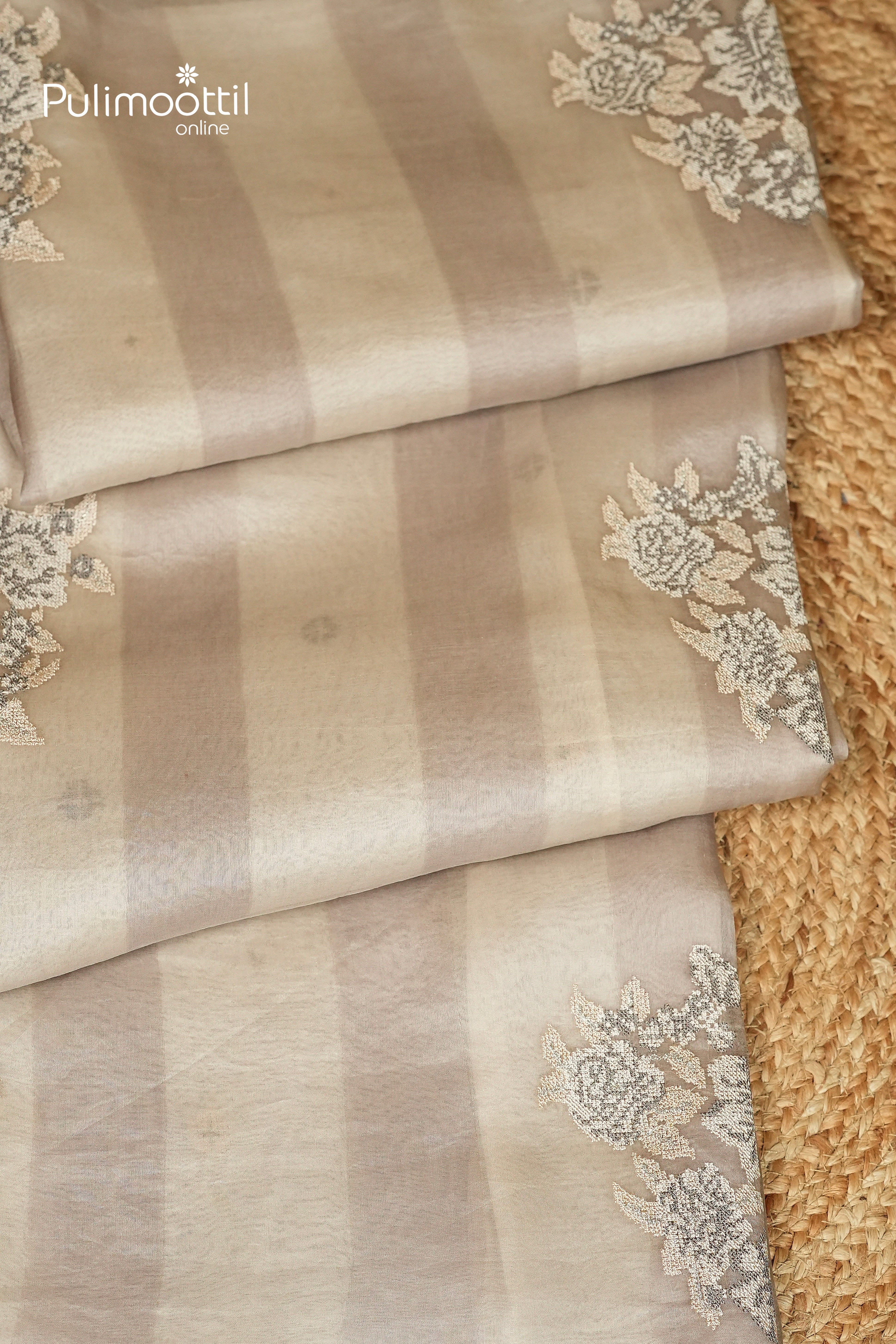 Gray Colour Oraganza Fusion Saree