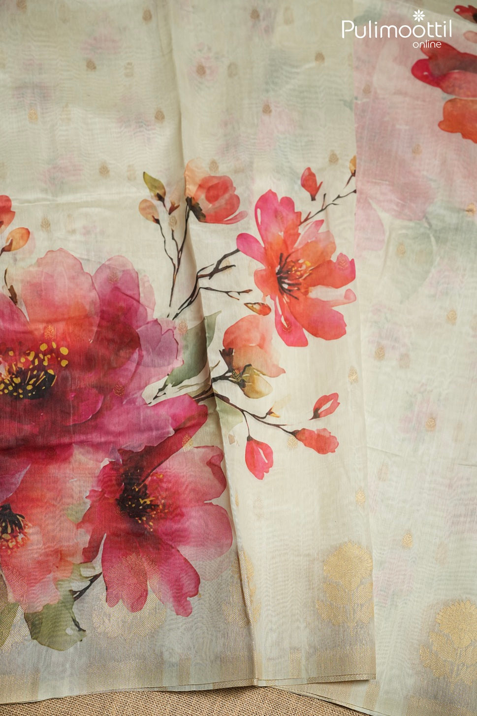 Off White Colour Semi Chanderi Traditional Saree