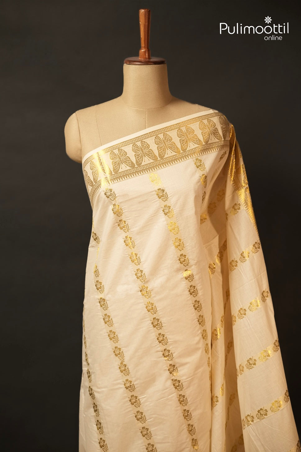 Offwhite Colour Kerala Traditional Golden Tissue Set Saree
