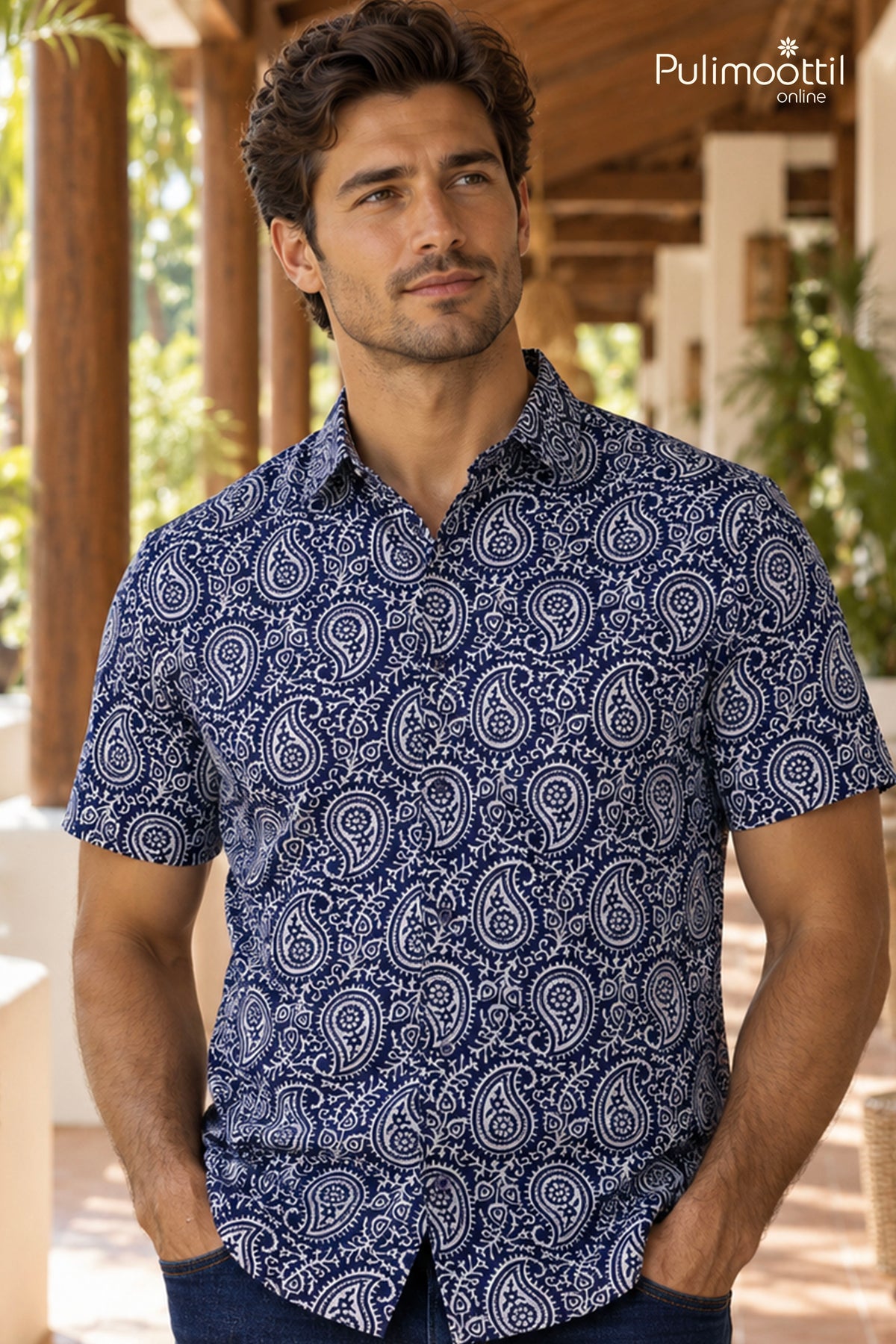 Deep Navy Blue Color Half Sleeve Mens Shirt