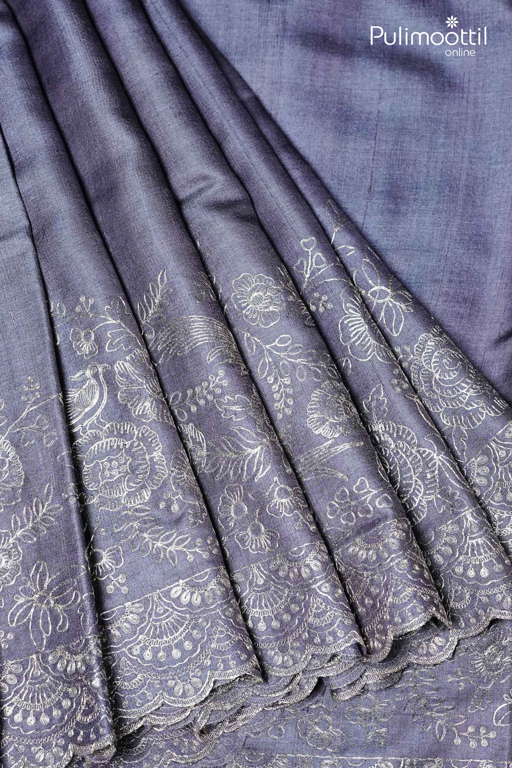 Dark Lavender Colour Tussar Silk Saree.