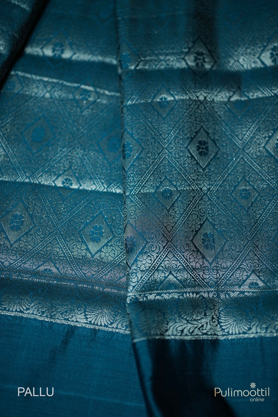 Dark Teal Blue Colour Chiniya Silk Saree