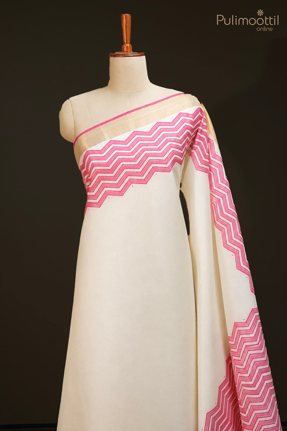 Off White Colour Block Printed Silk Saree