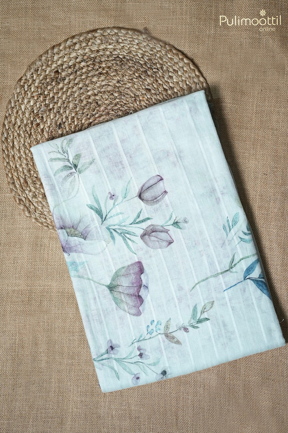 Light Blue Colour Printed Linen Saree