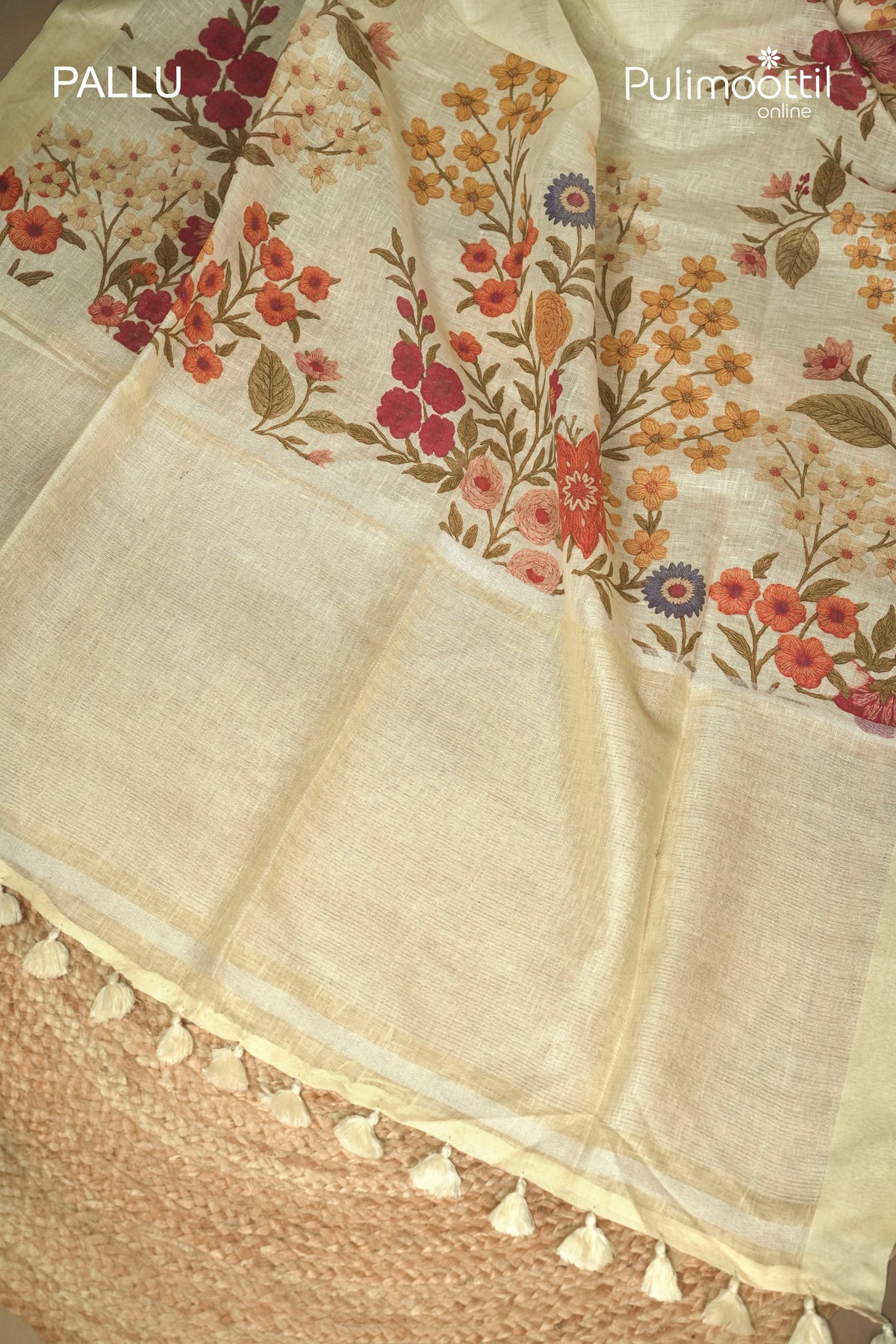 Cream Custard Linen Silk Saree