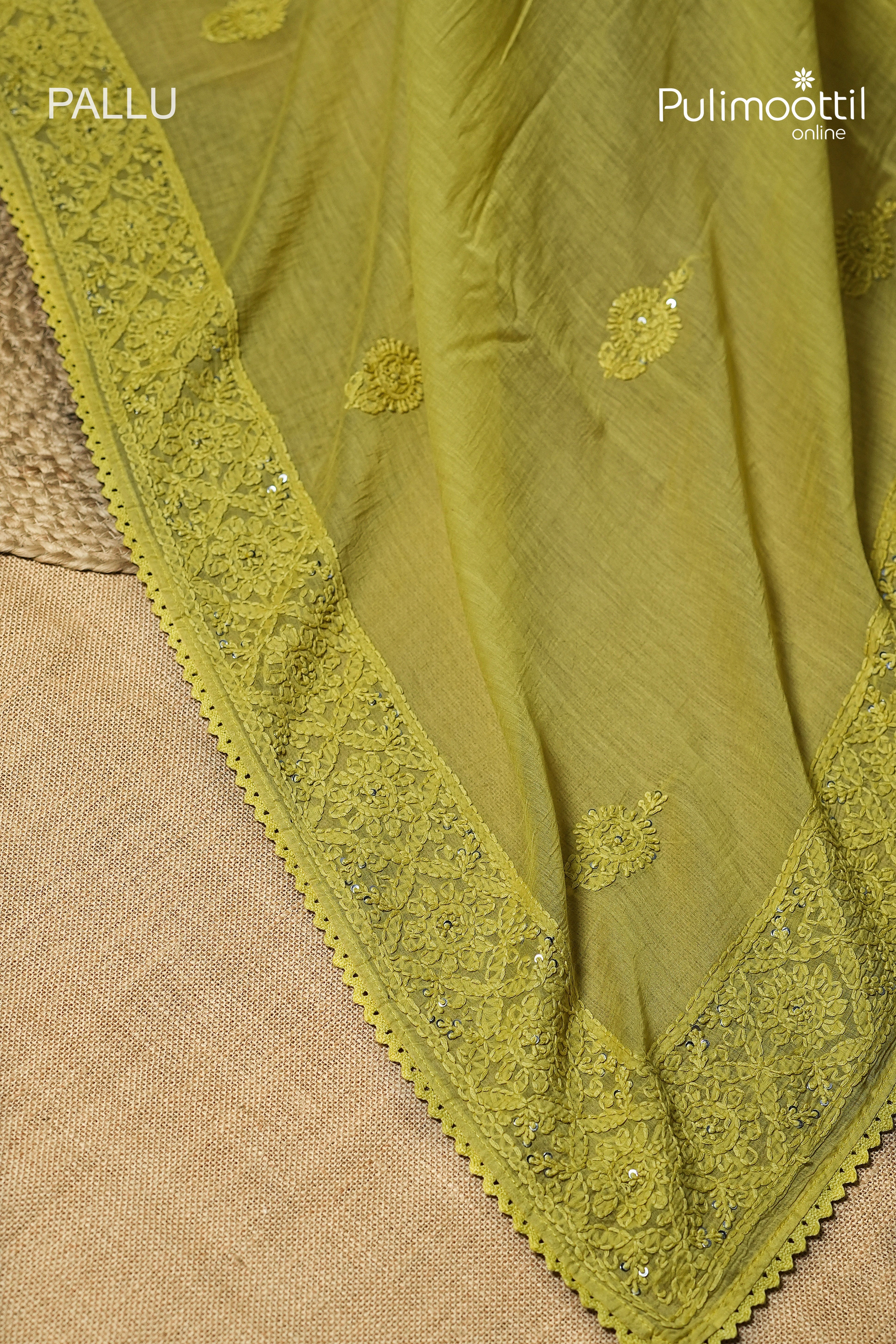 Olive Yellow Colour Chanderi Chikankari Saree