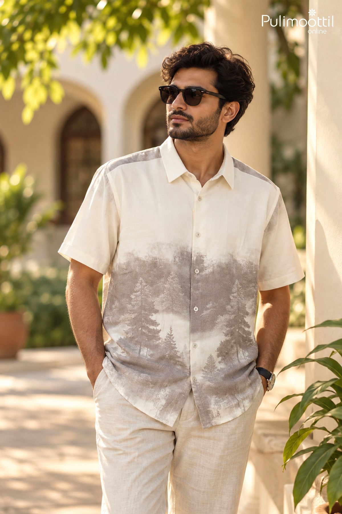 Off-White Color Half Sleeve Mens Shirt