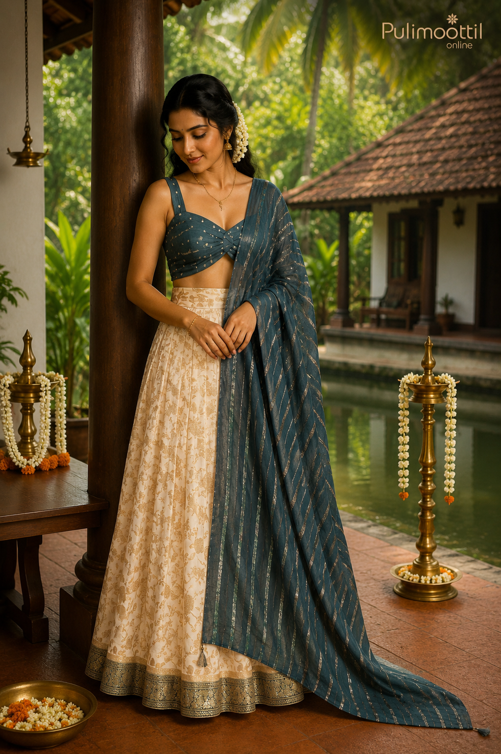 Onam Special Kerala Traditional Semi Chanderi Dhavani Set