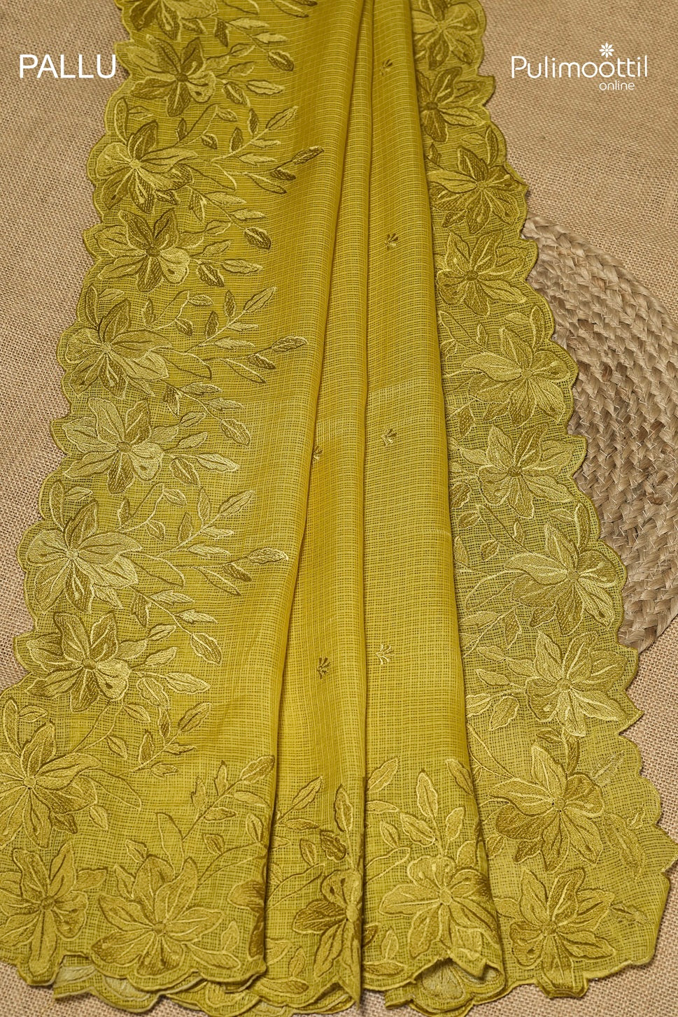 Olive Yellow Colour Net Cotta Fancy Saree