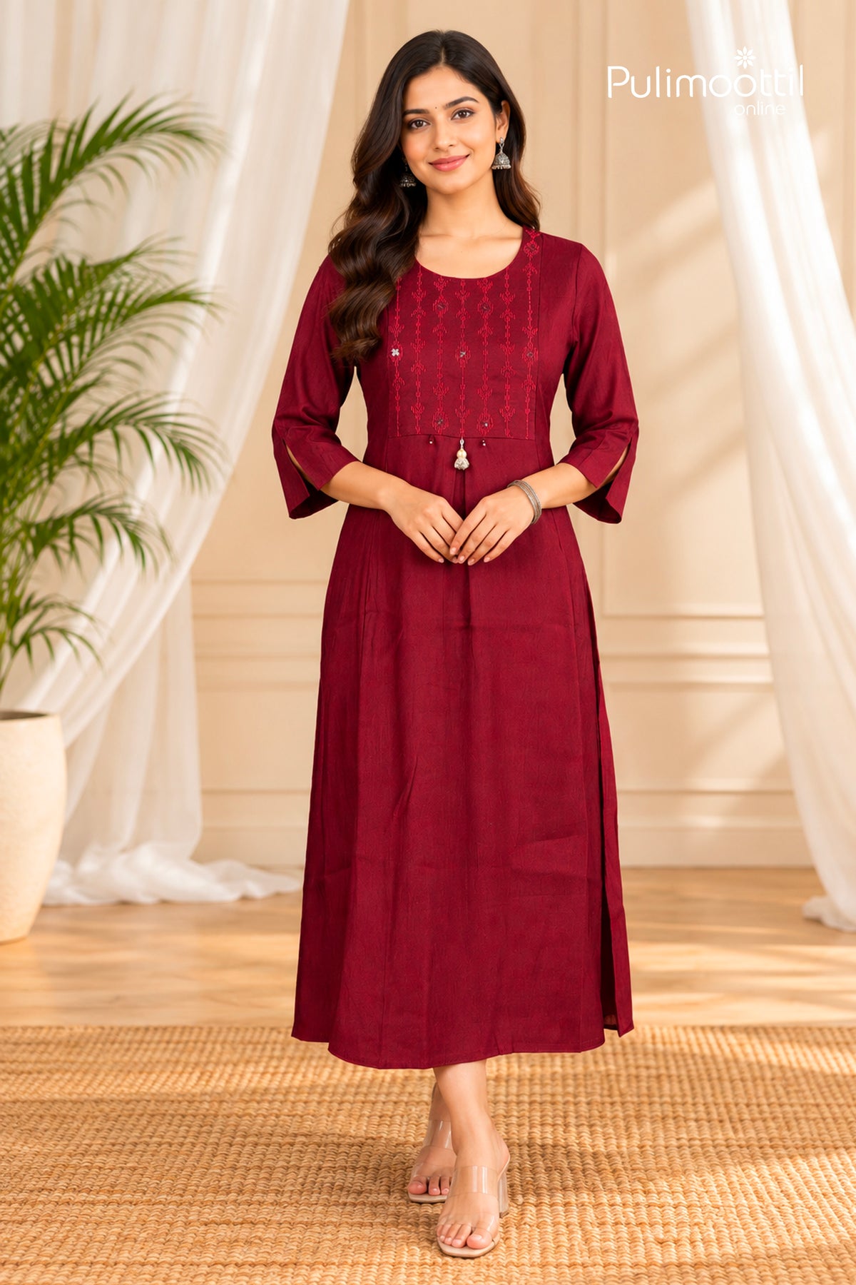 Maroon Colour Vertican A-Line Kurti
