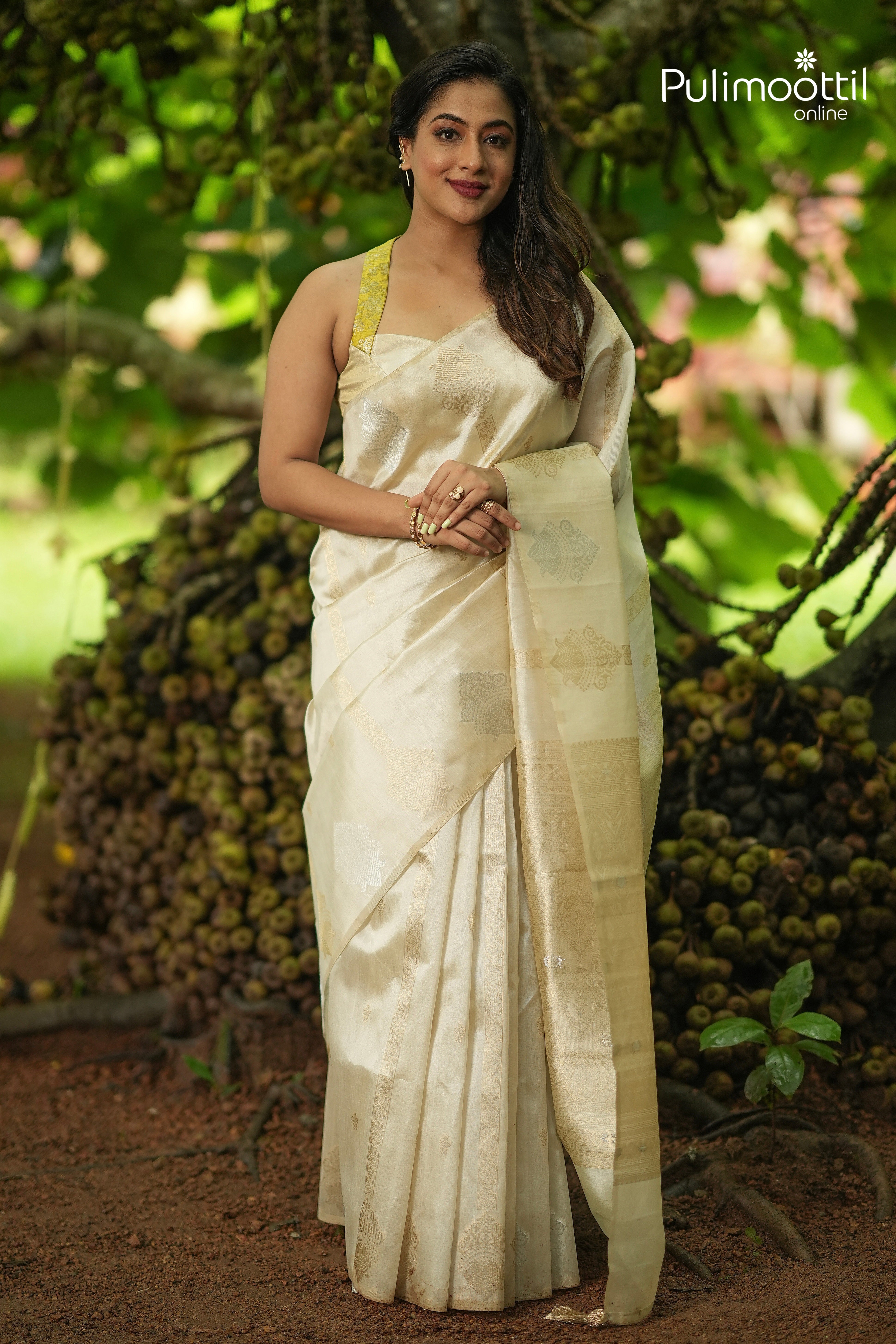 Ivory Colour Oraganza Fancy Saree