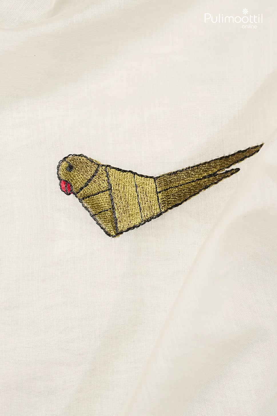 Off-White Chanderi Fabric and Parrot Embroidery Design