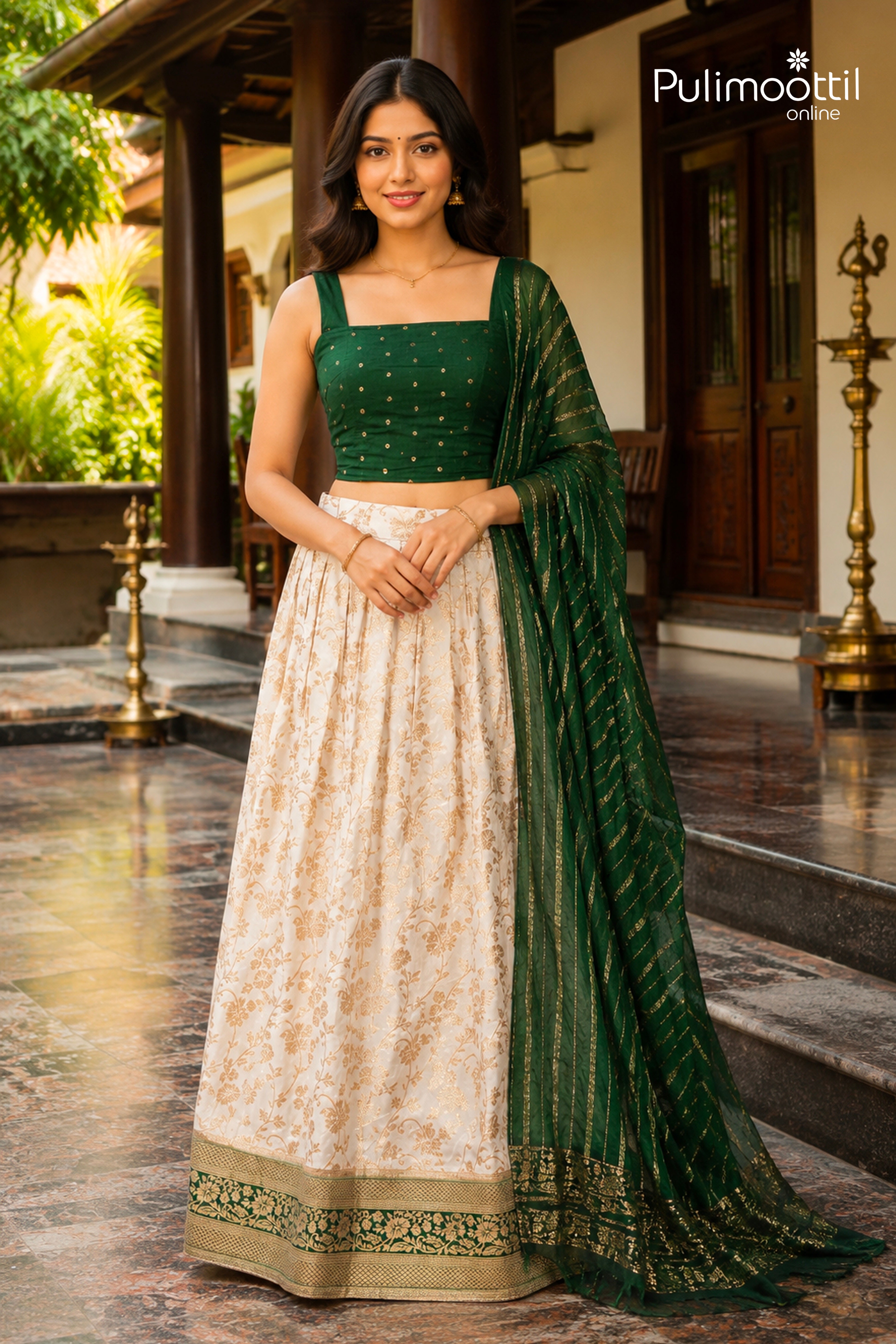 Ready-to-Stitch white Banarasi Dhavani Set