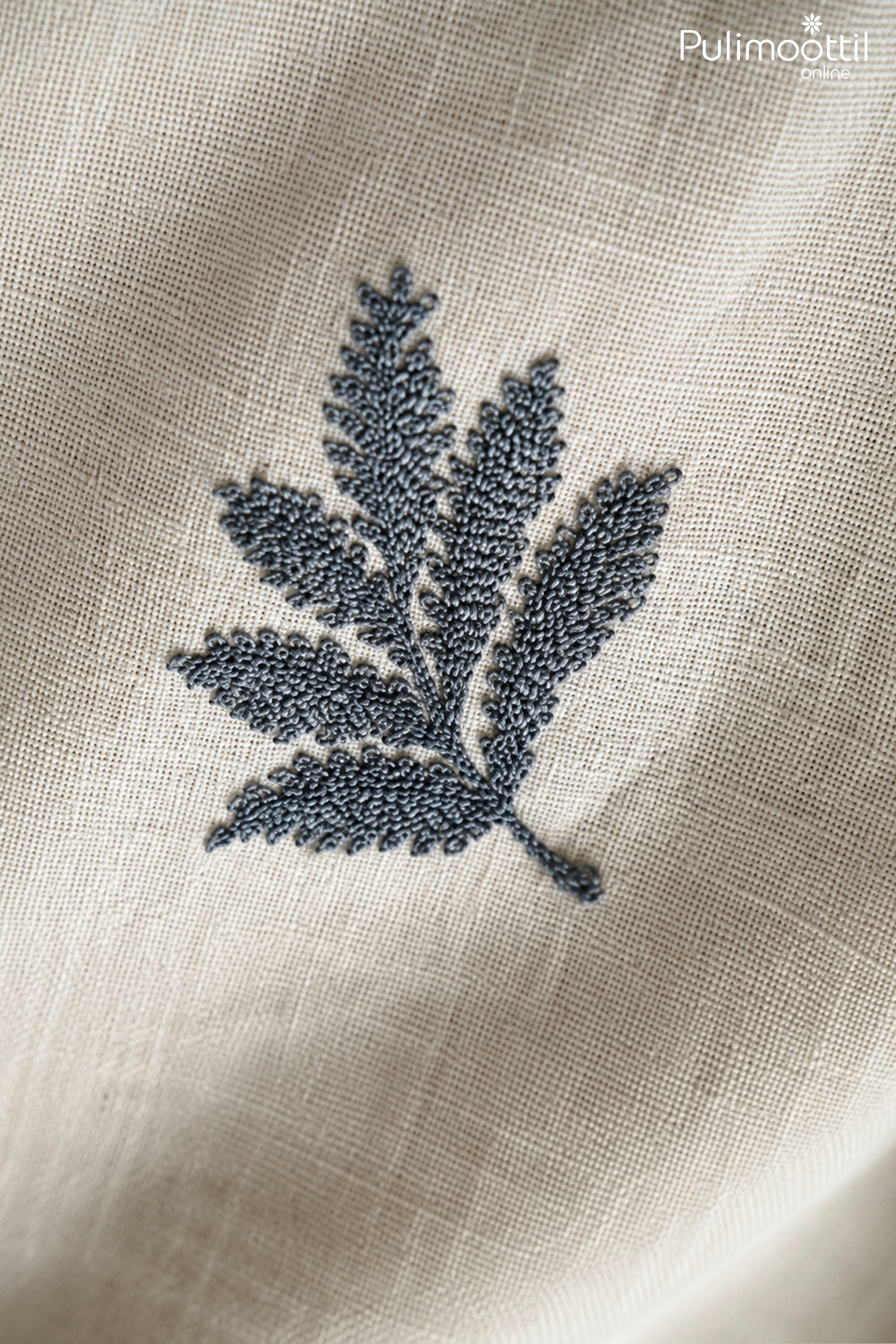 Off White Color Half Sleeve Mens Shirt With Embroidered Leaf Motif