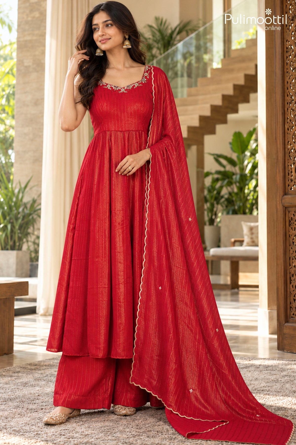 Red Colour Shimmer Georgette