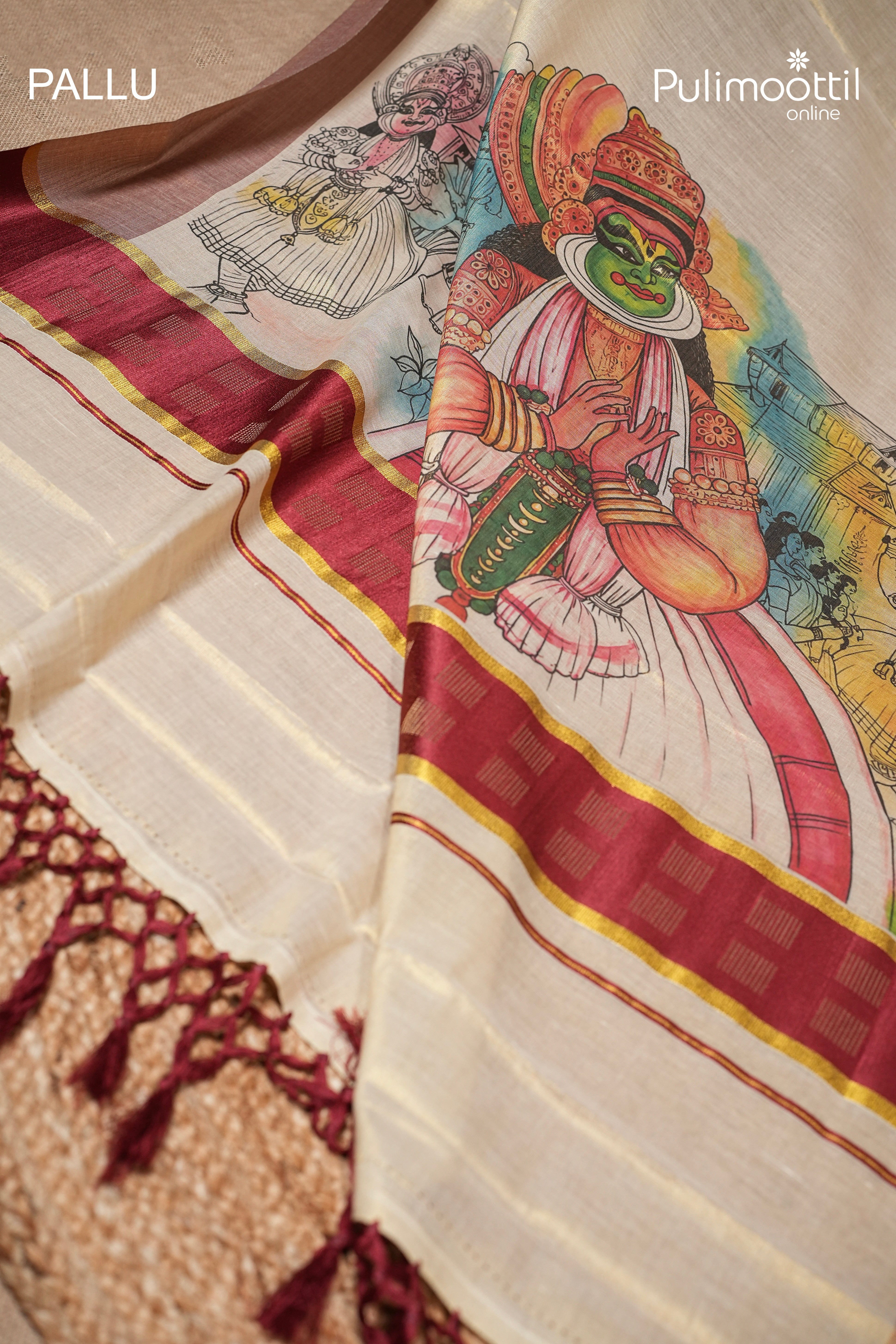Kerala Traditional Kathakali Golden Tissue Set Saree