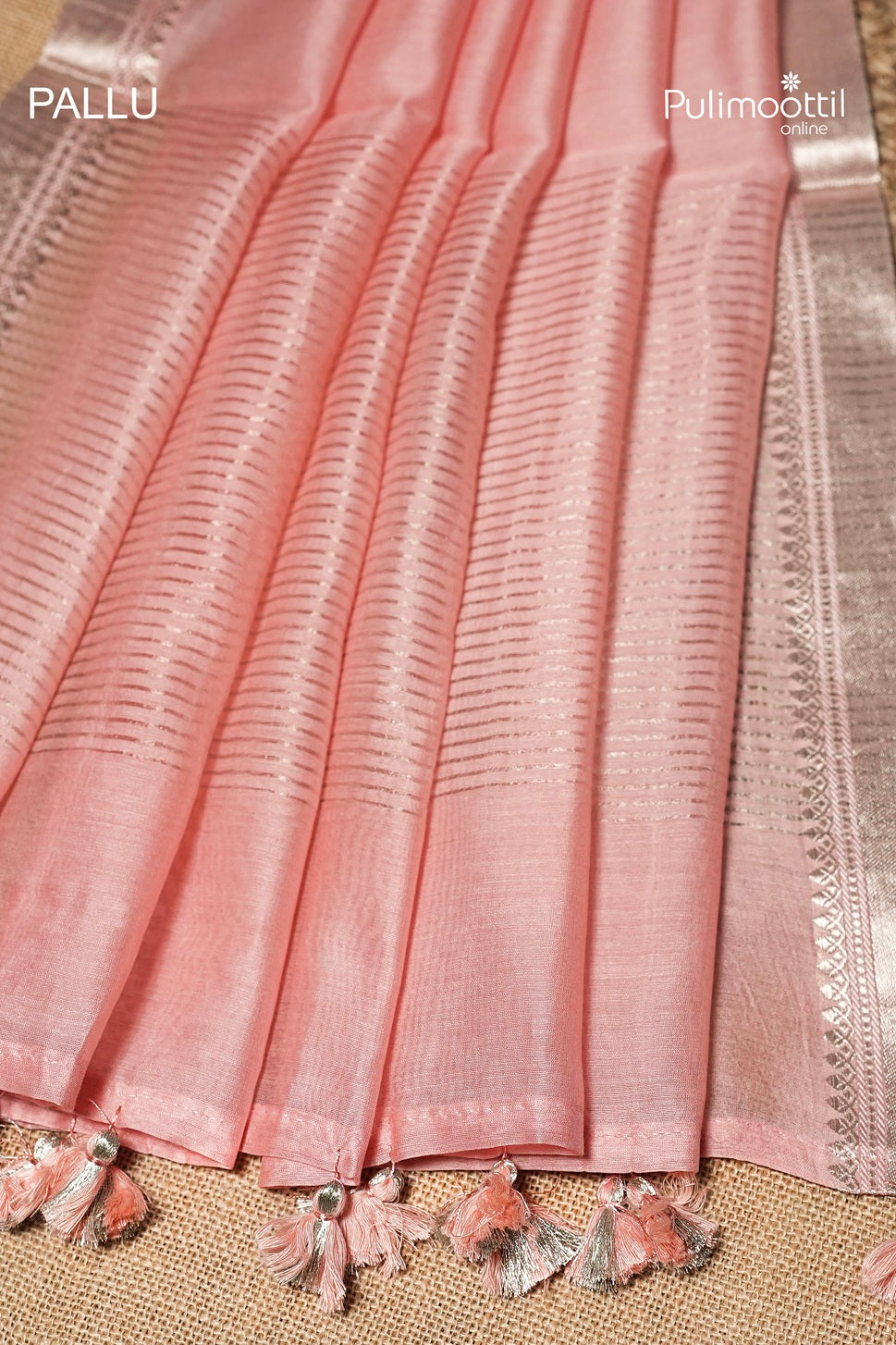 Light Peach Colour Semi Chanderi Saree