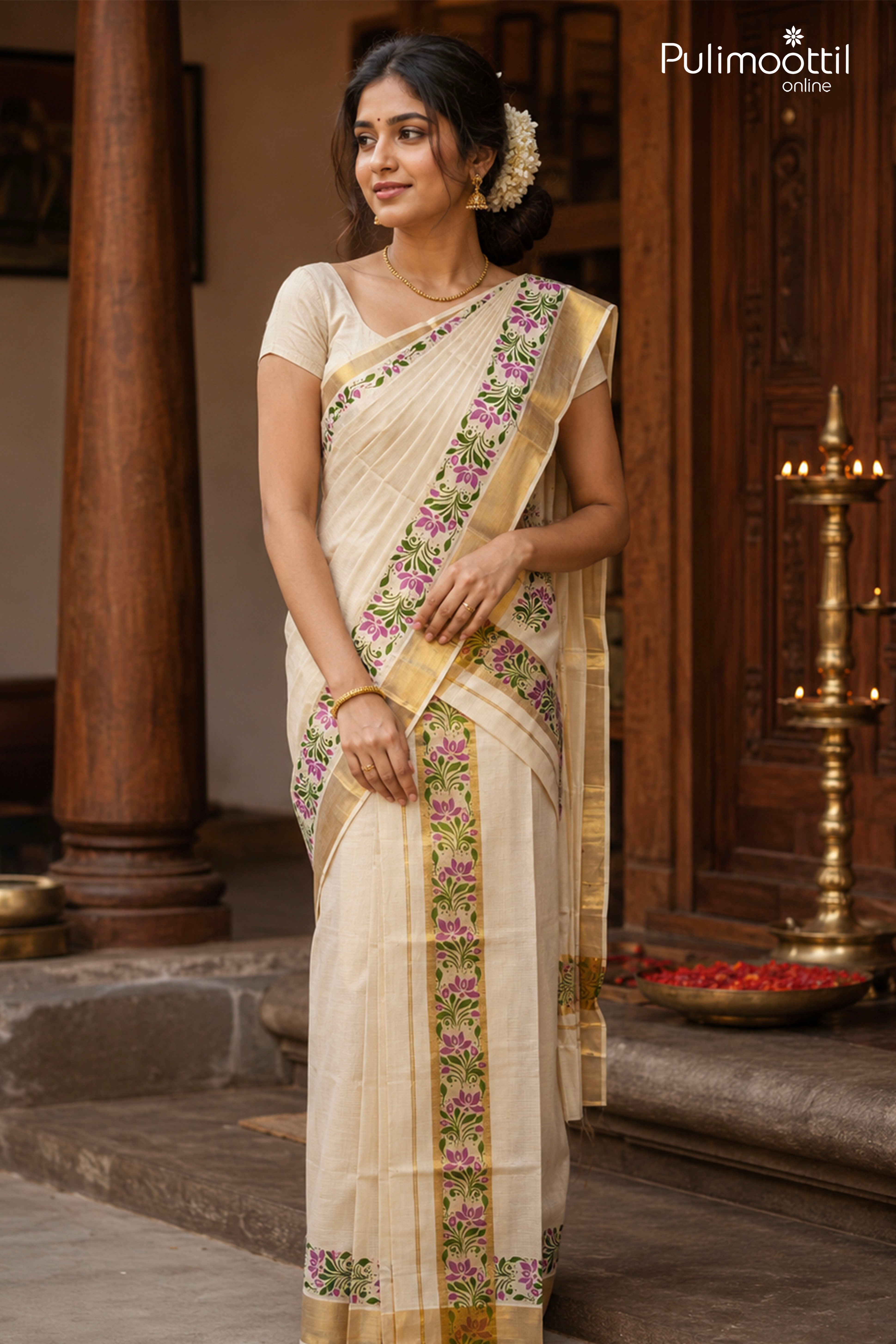 Onam Special Kerala Traditional Cotton Off White Set Mundu