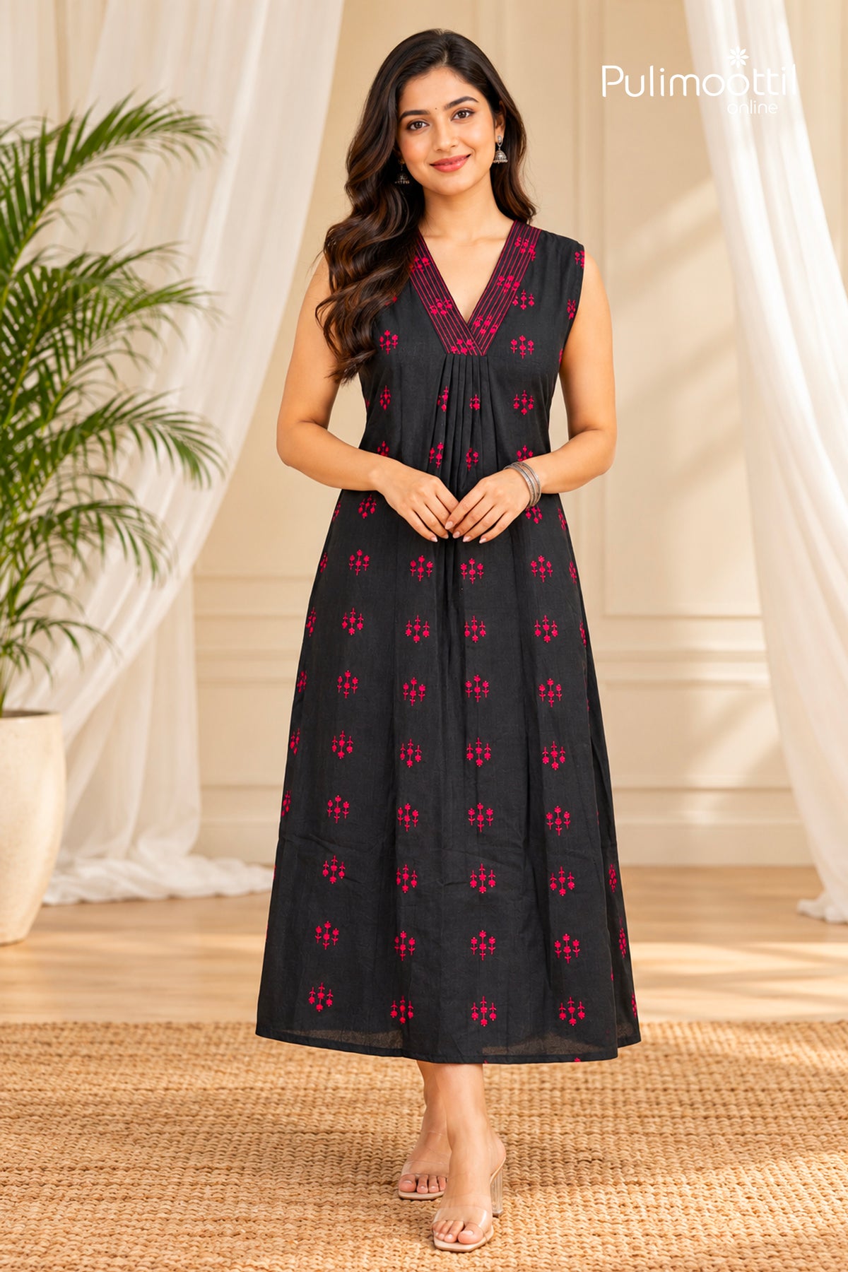 Black Colour Cotton A-Line Kurti