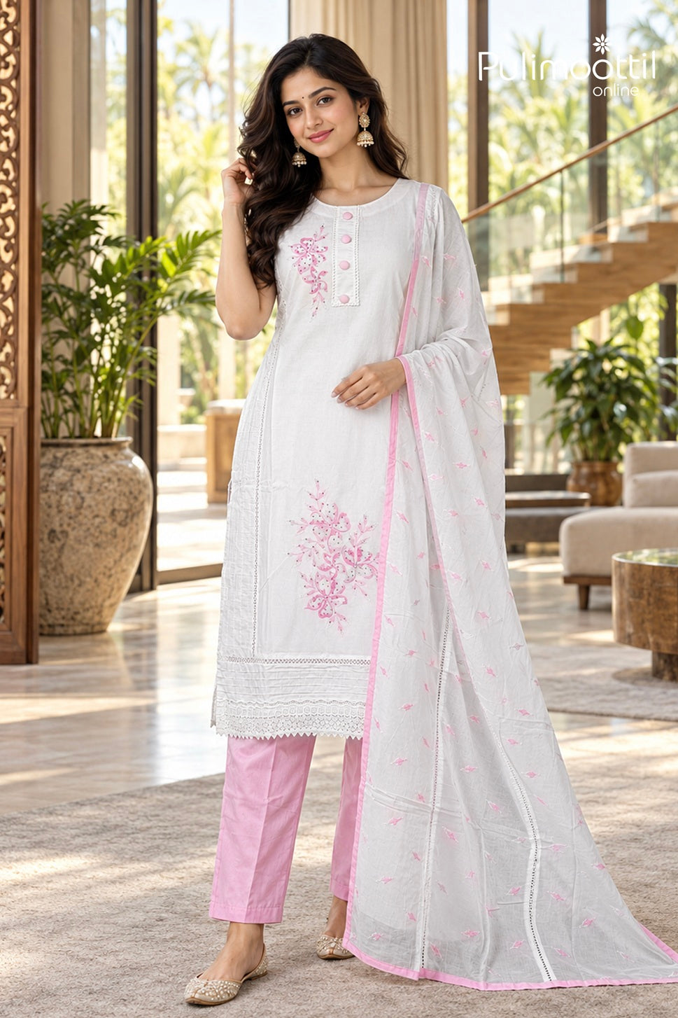 White Colour Cotton Salwar Set