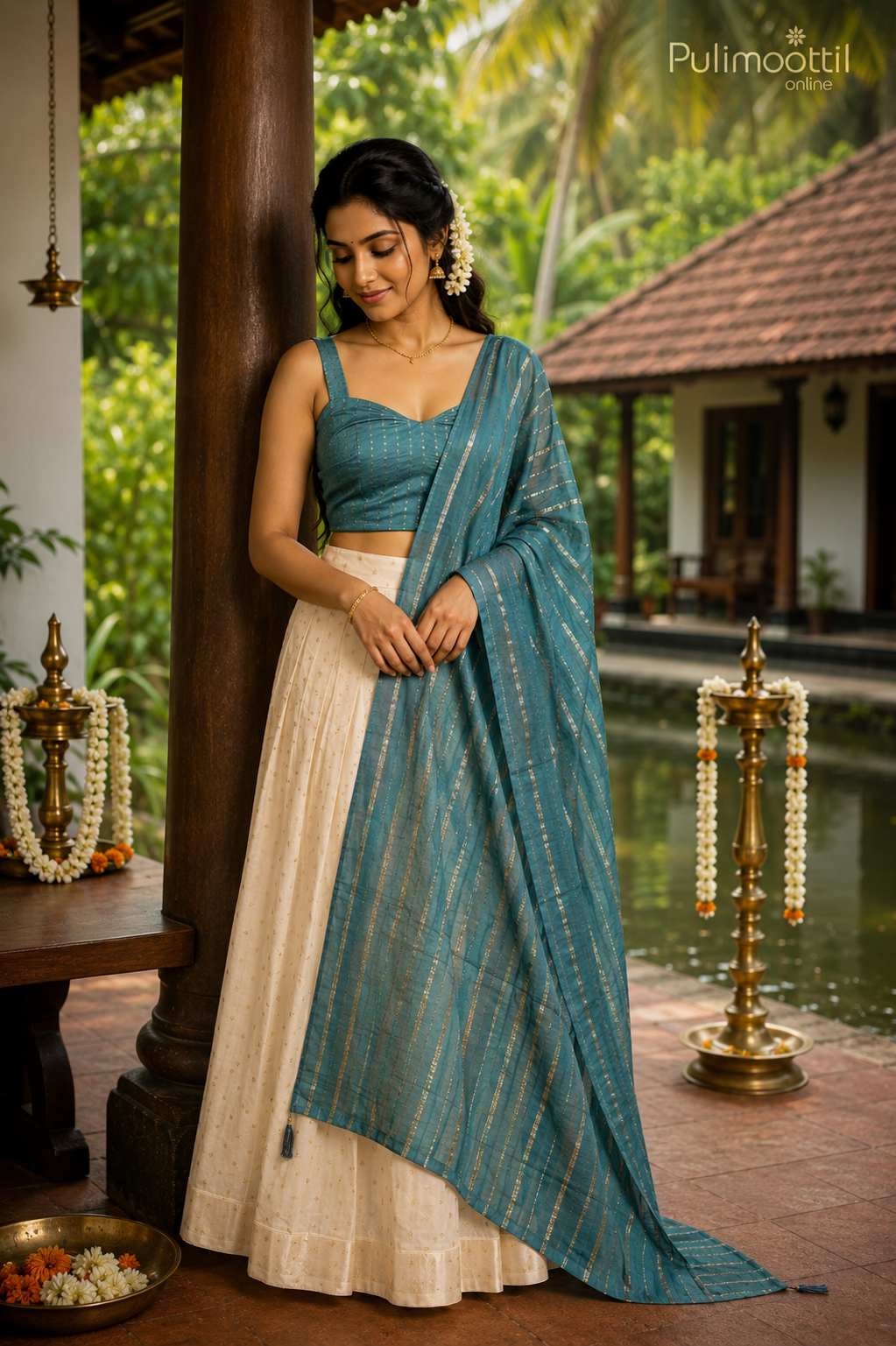 Onam Special Kerala Traditional Semi Chanderi Dhavani Set