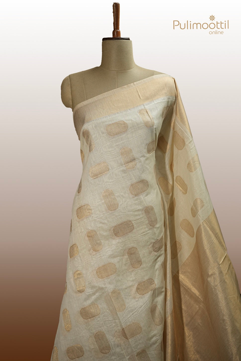 Off White Colour Semi Chanderi Traditional Saree