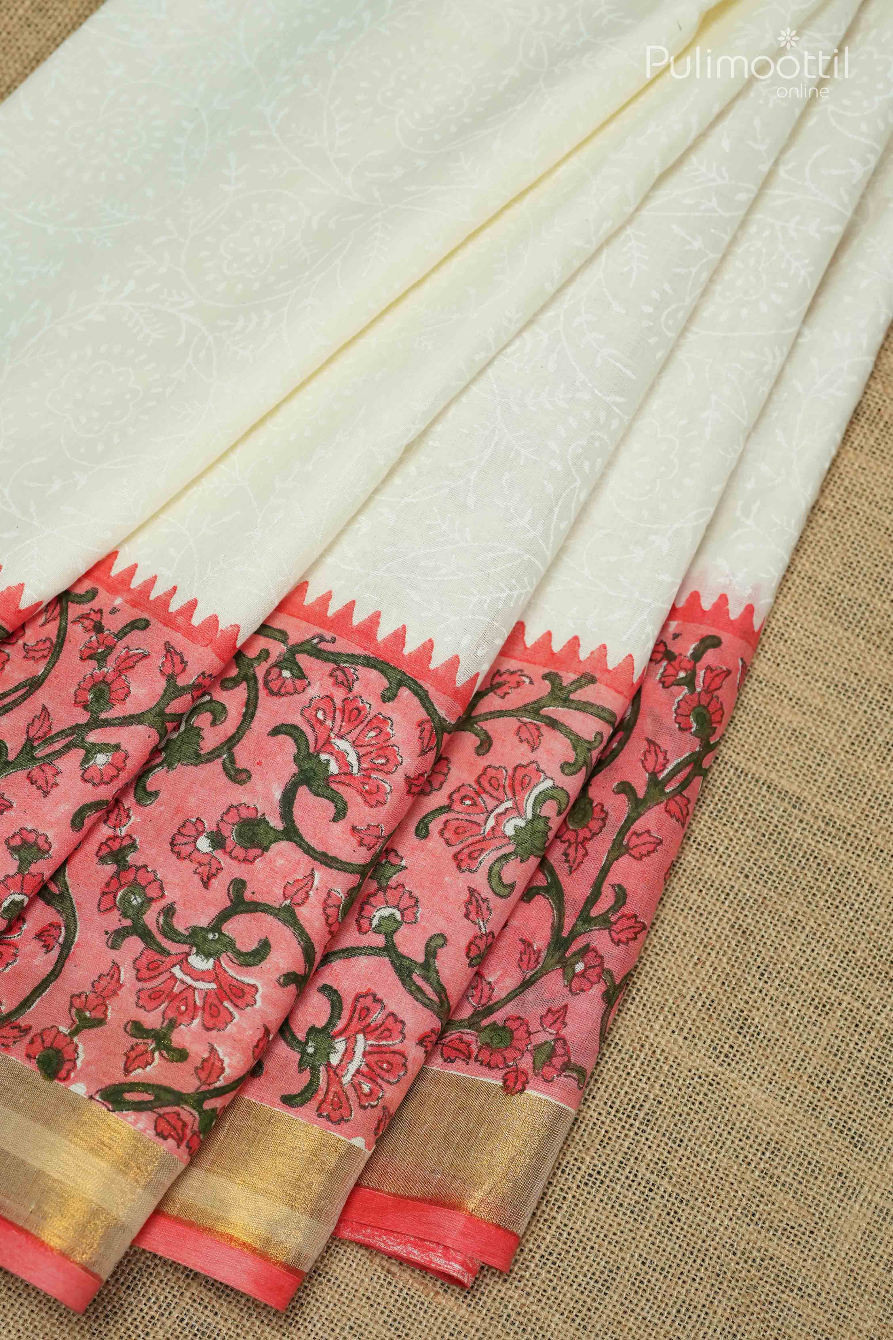 Kerala Traditional Cream Colour Set Saree