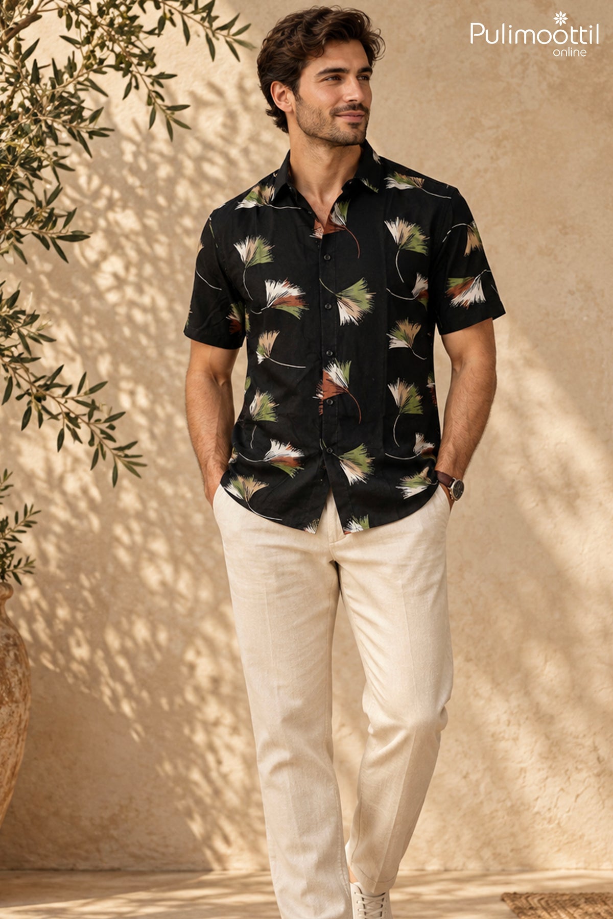 Black Color Half Sleeve Mens Shirt