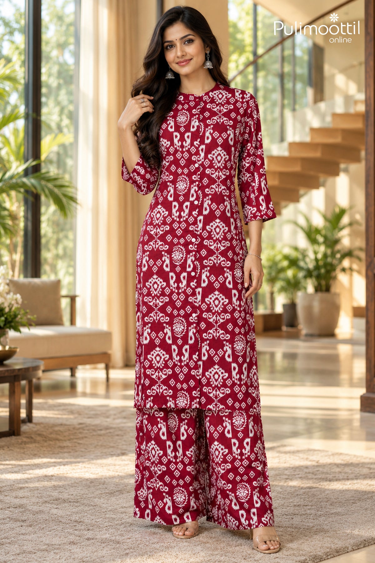 Maroon Colour Cotton Co-ord Set