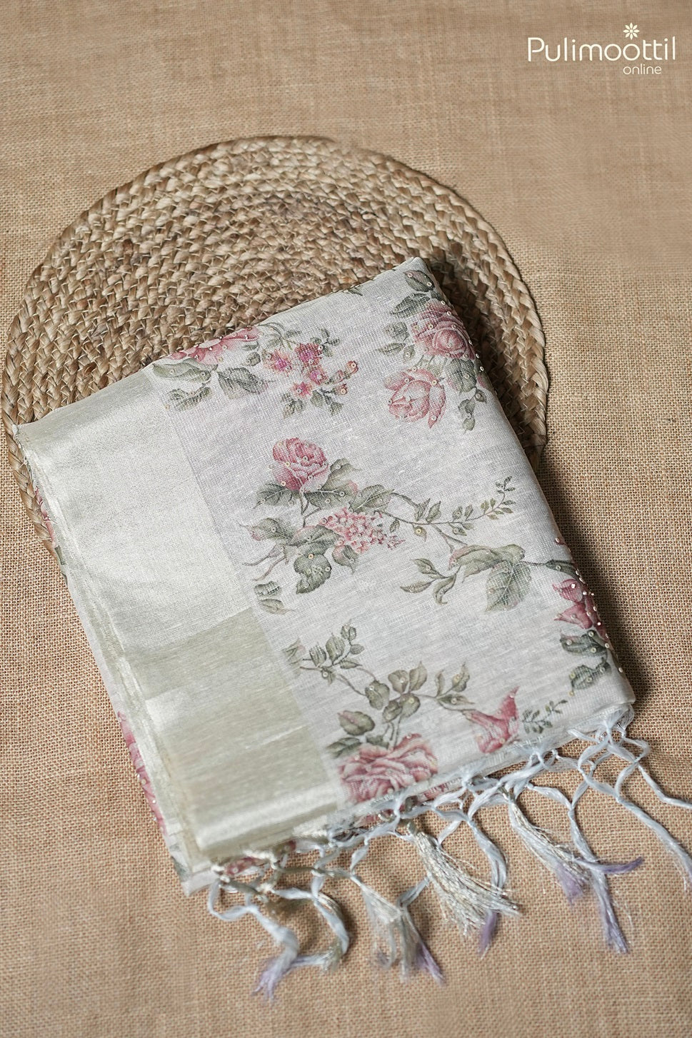 Cream Colour Linen Tissue Saree