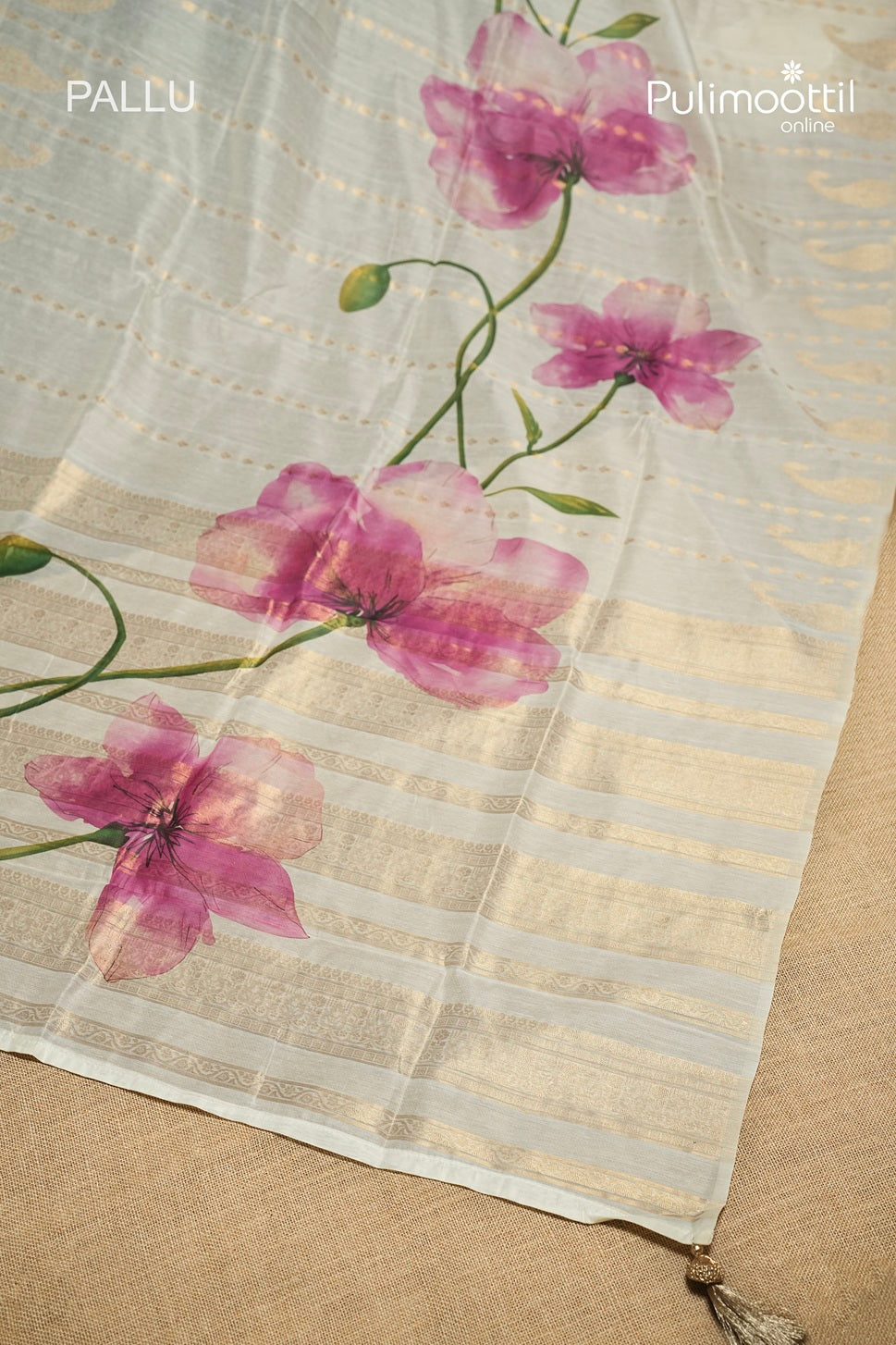 Off White Colour Semi Chanderi Traditional Saree
