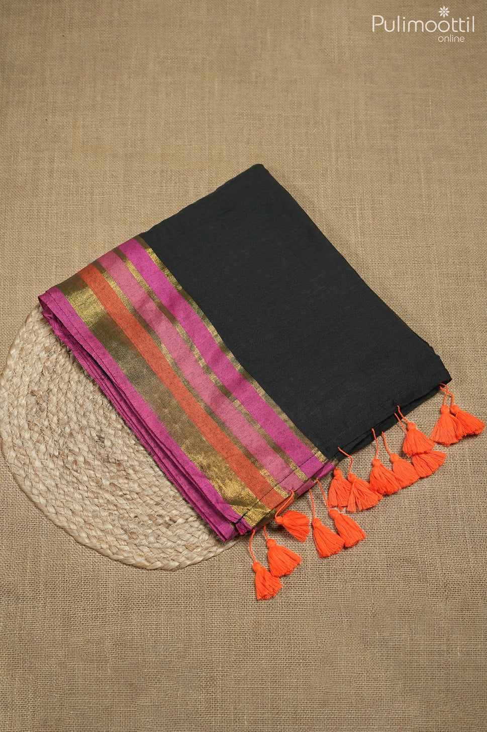Black Colour Mul Cotton Saree