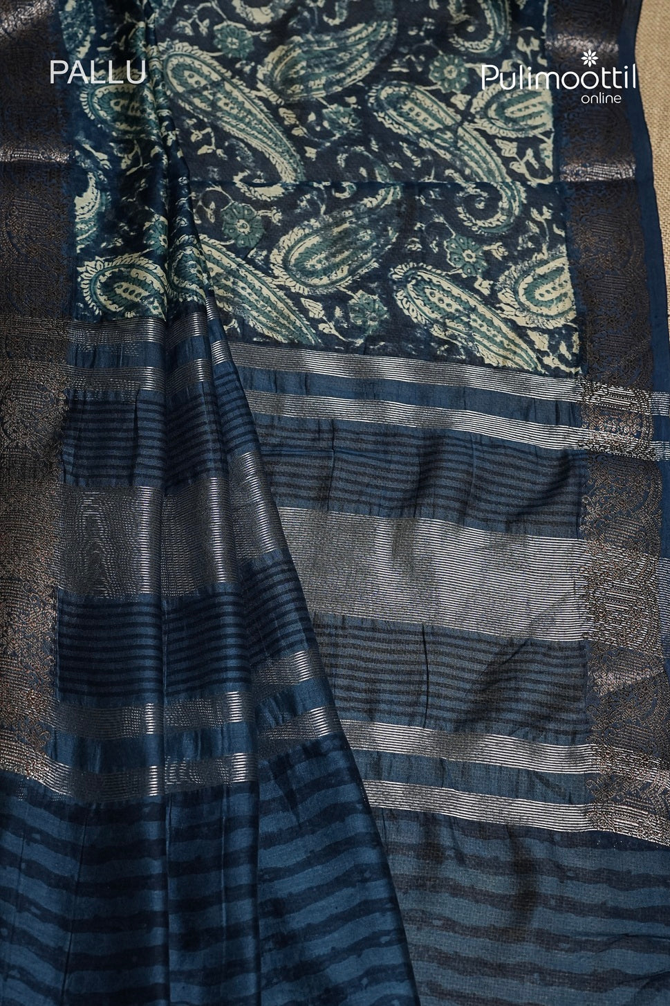 Dark German Blue Colour Chanderi Saree