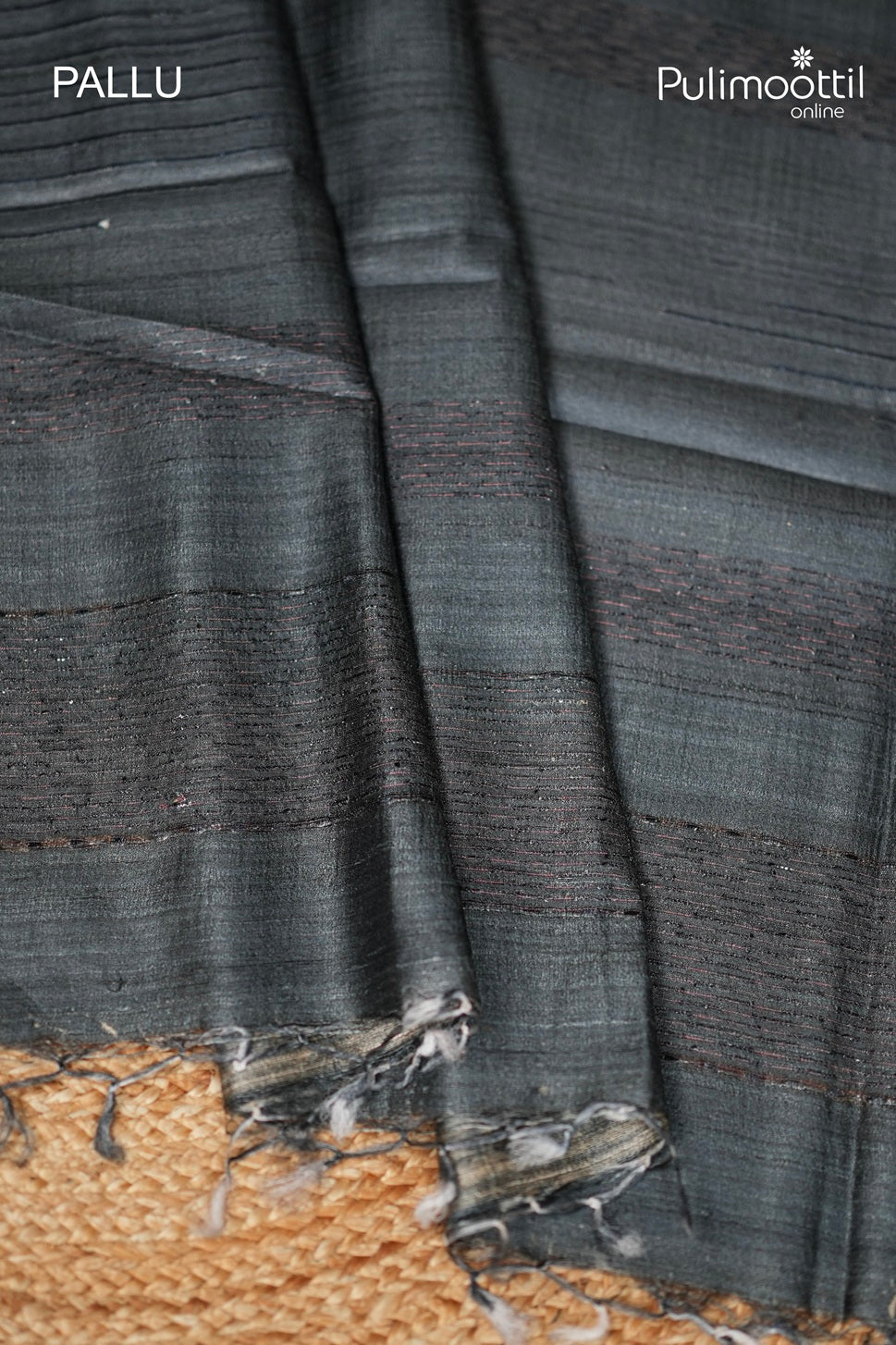 Black Colour Jute And Tussar Silk Saree